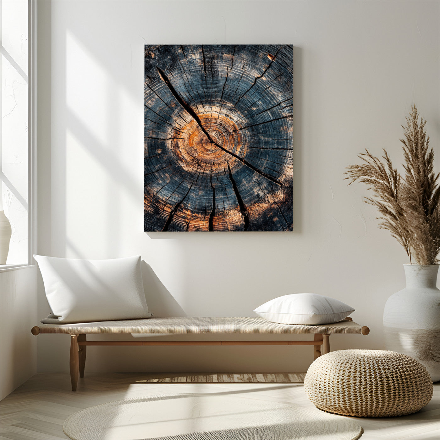 77995348-MGV-CV-24X36-Tree Rings Wall Art Canvas Print – Framed Rustic Wood Texture Natural Pattern Artwork for Home and Office Decor
