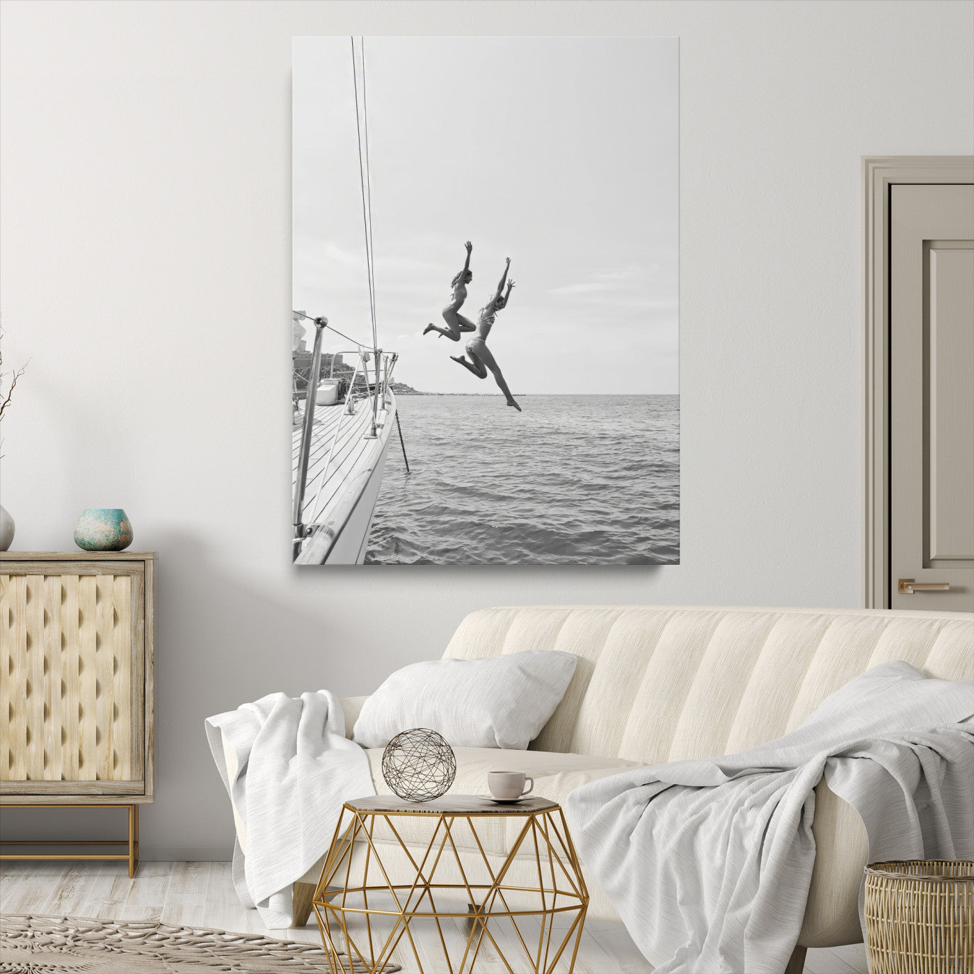-Sailing Wall Art Canvas Print, Framed Ocean Adventure Art Picture Print, Summer Perfect Minimalism