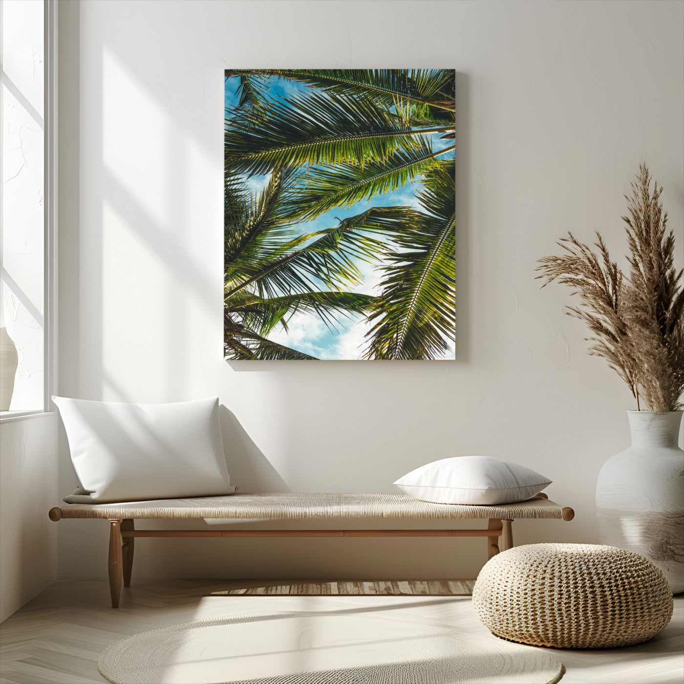 -Palm Leaves Wall Art Canvas Print – Framed Tropical Vibes Green Foliage Nature Scene Artwork for Home Office