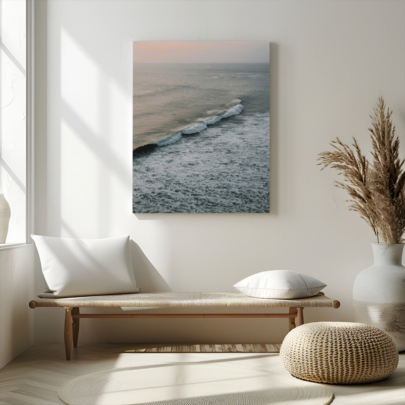 -Ocean Waves Wall Art Canvas Print – Framed Coastal Serenity Relaxing Ocean Scene Artwork for Home Office