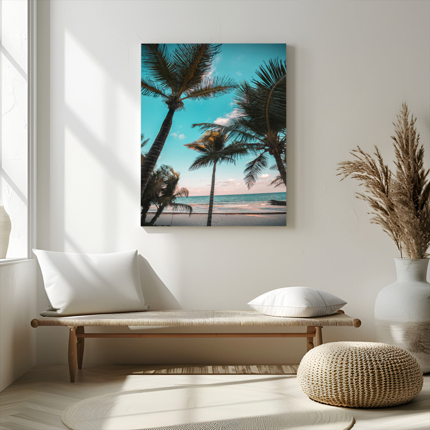 -Palm Trees Wall Art Canvas Print – Framed Tropical Beach Ocean Breeze Artwork for Home, Office, Living Room