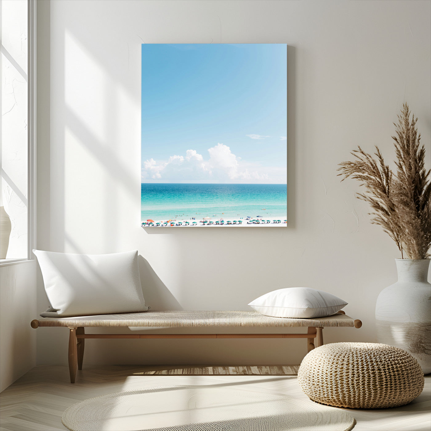 62954953-MGV-CV-24X36-Turquoise Ocean Wall Art Canvas Print – Framed Coastal Serenity White Sand Beach Artwork for Home Office