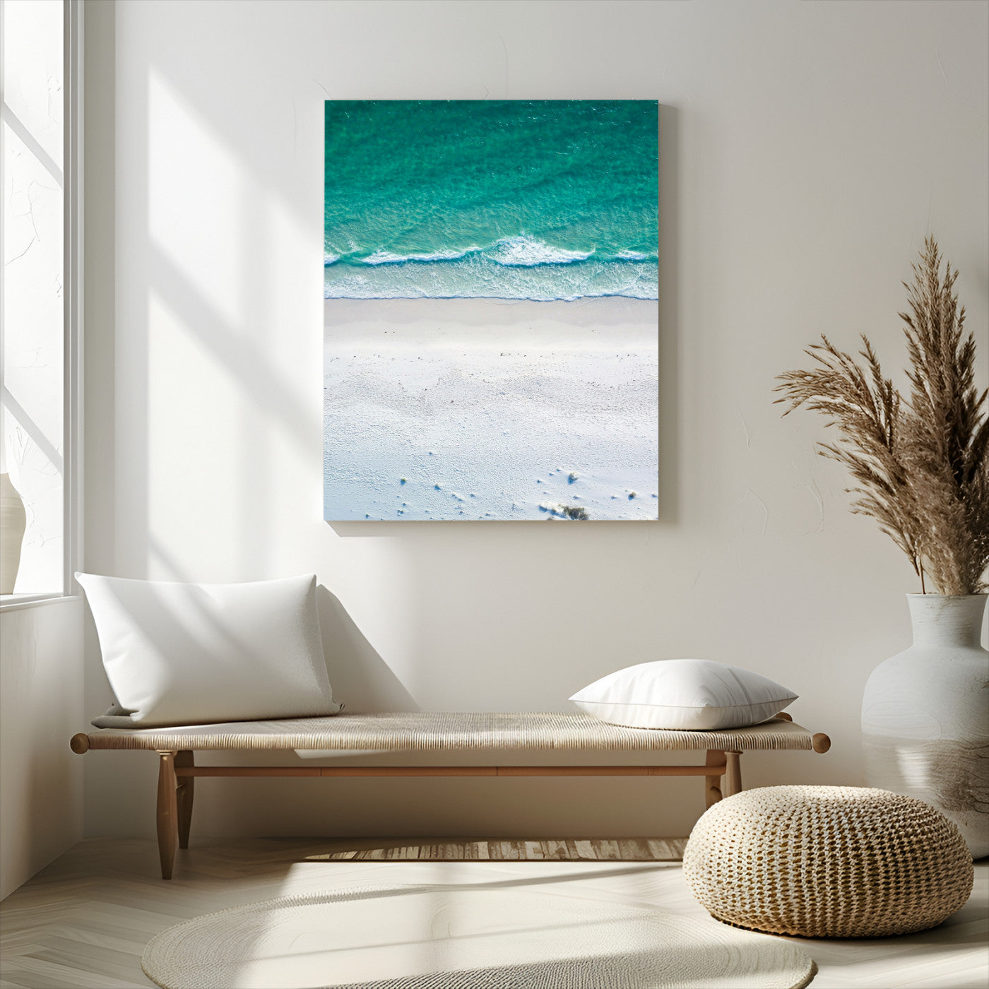 -Soft Waves Wall Art Canvas Print, Framed Seaside Escape Art Picture Print, Minimalist Beach Aesthetic Perfect Coastal Minimalist Decor Artwork