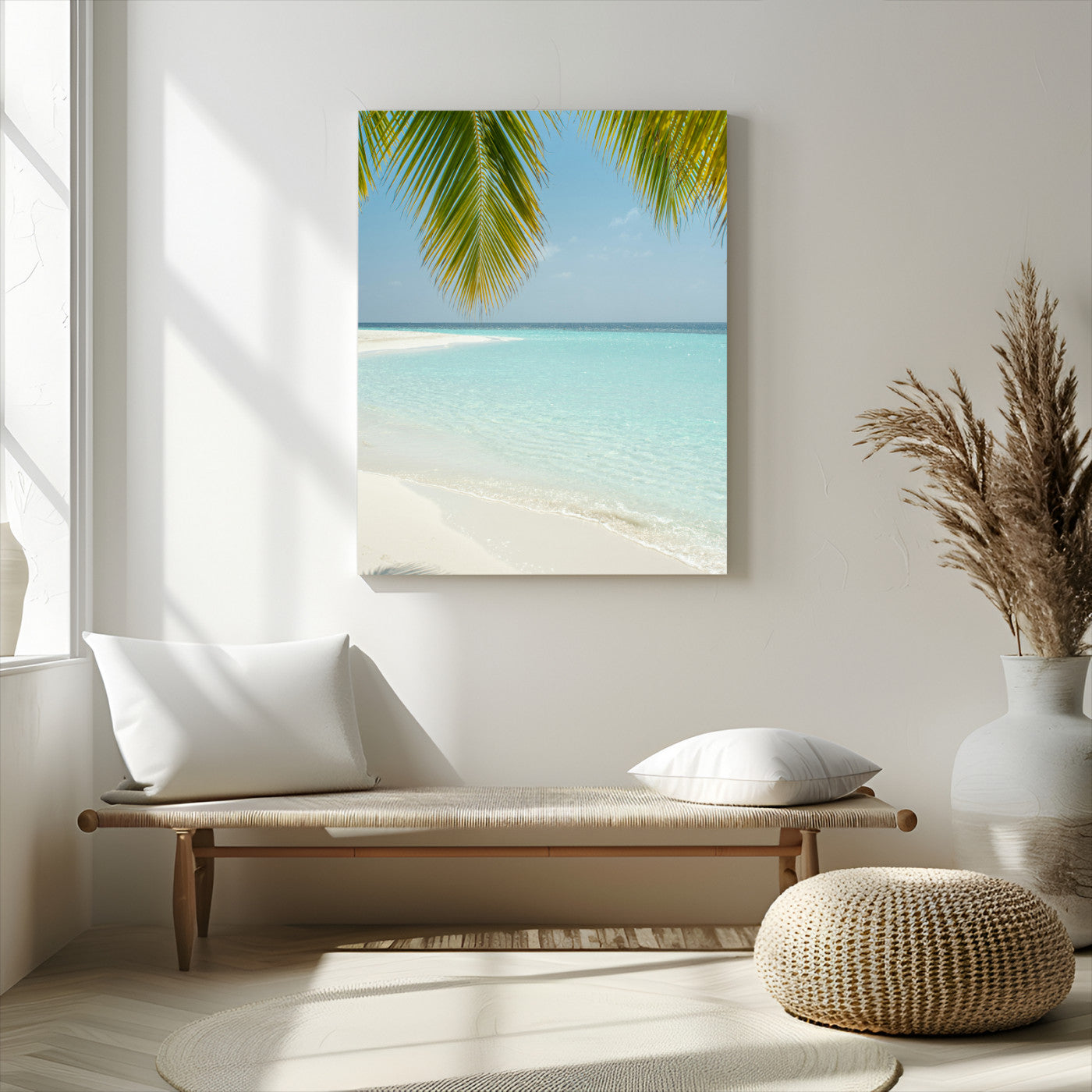 90359351-MGV-CV-24X36-Azure Water Wall Art Canvas Print – Tranquil Island Escape Clear Blue Ocean Minimalist Coastal Artwork for Home, Office