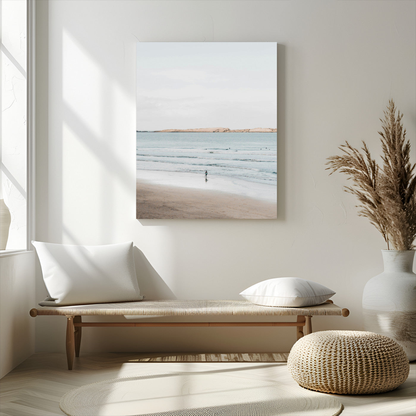 66350373-MGV-CV-24X36-Minimalist Beach Wall Art Canvas Print – Framed Soft Blue Tones Tranquil Ocean Coastal Minimalist Artwork for Home, Office