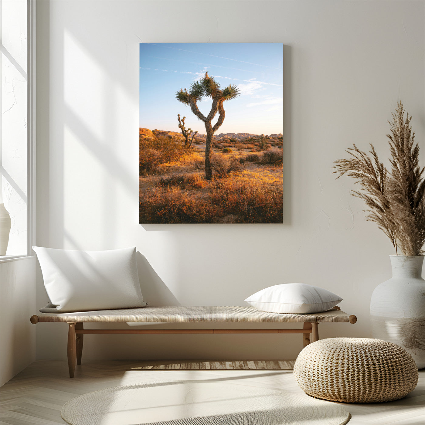 -Joshua Tree Wall Art Canvas Print, Framed Golden Hour Desert Art Picture Print, Sunset Glow Perfect Southwestern Boho Decor Artwork