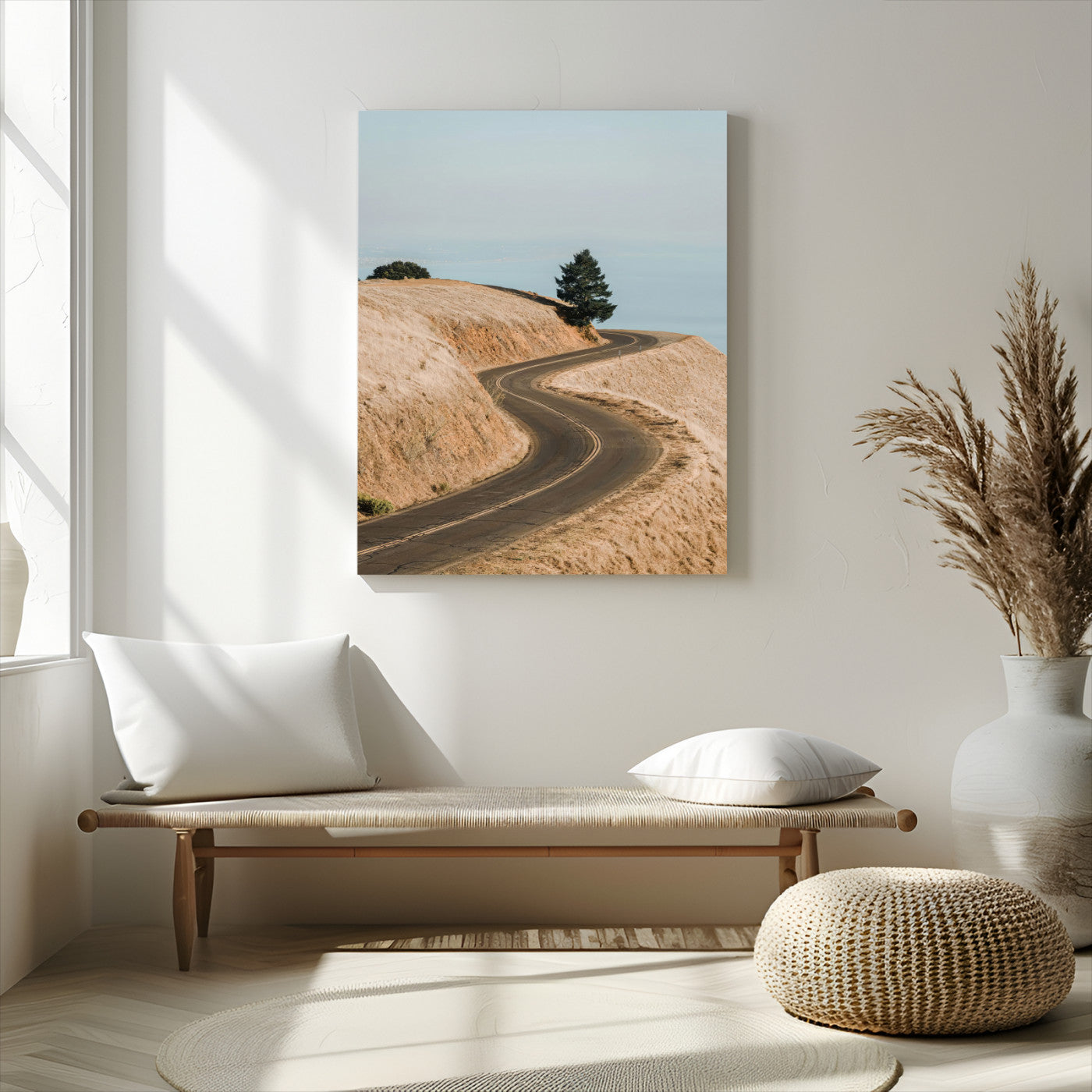 MGV-CV-24X36 - Winding Road Canvas Wall Art – Scenic Curvy Road Landscape, Large Minimalist Outdoor Decor, Wrapped