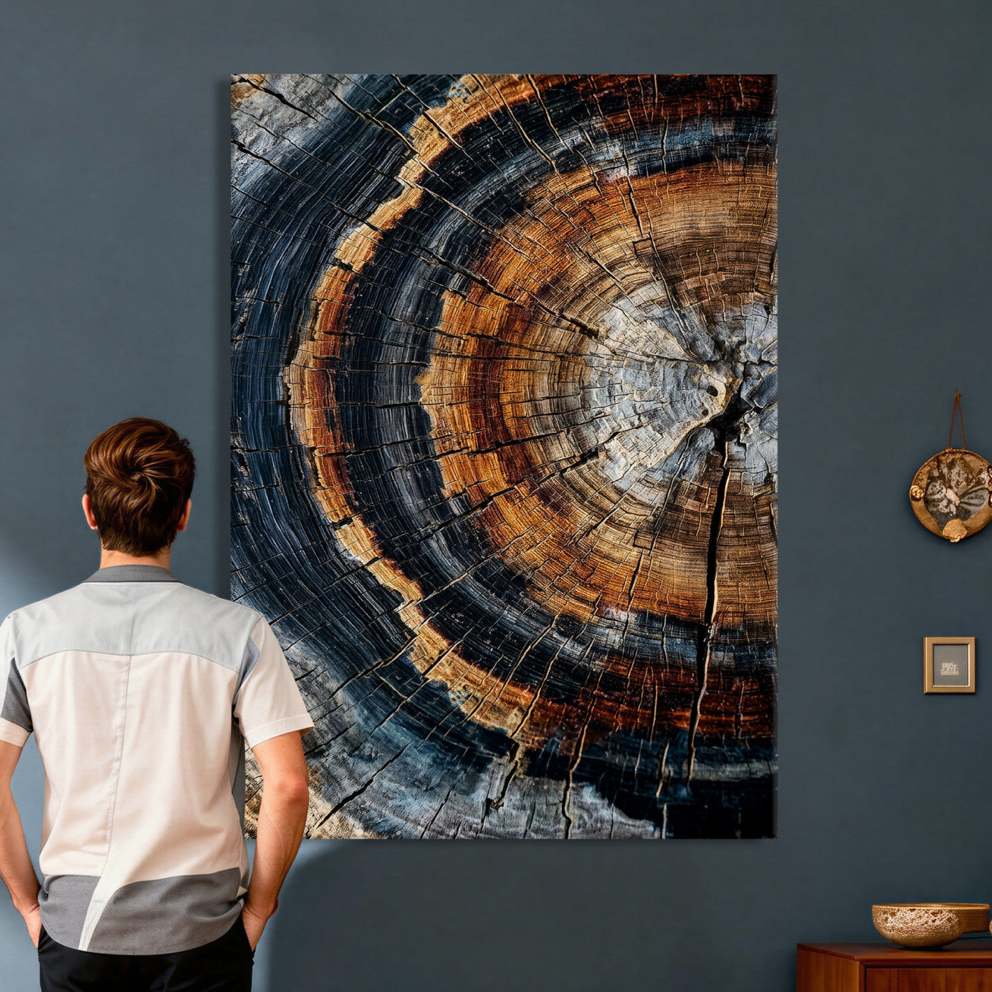 92693966B-MGV-CV-24X36 - Abstract Wood Grain Canvas Print, Tree Ring Pattern Wall Art, Framed Canvas Ready to Hang