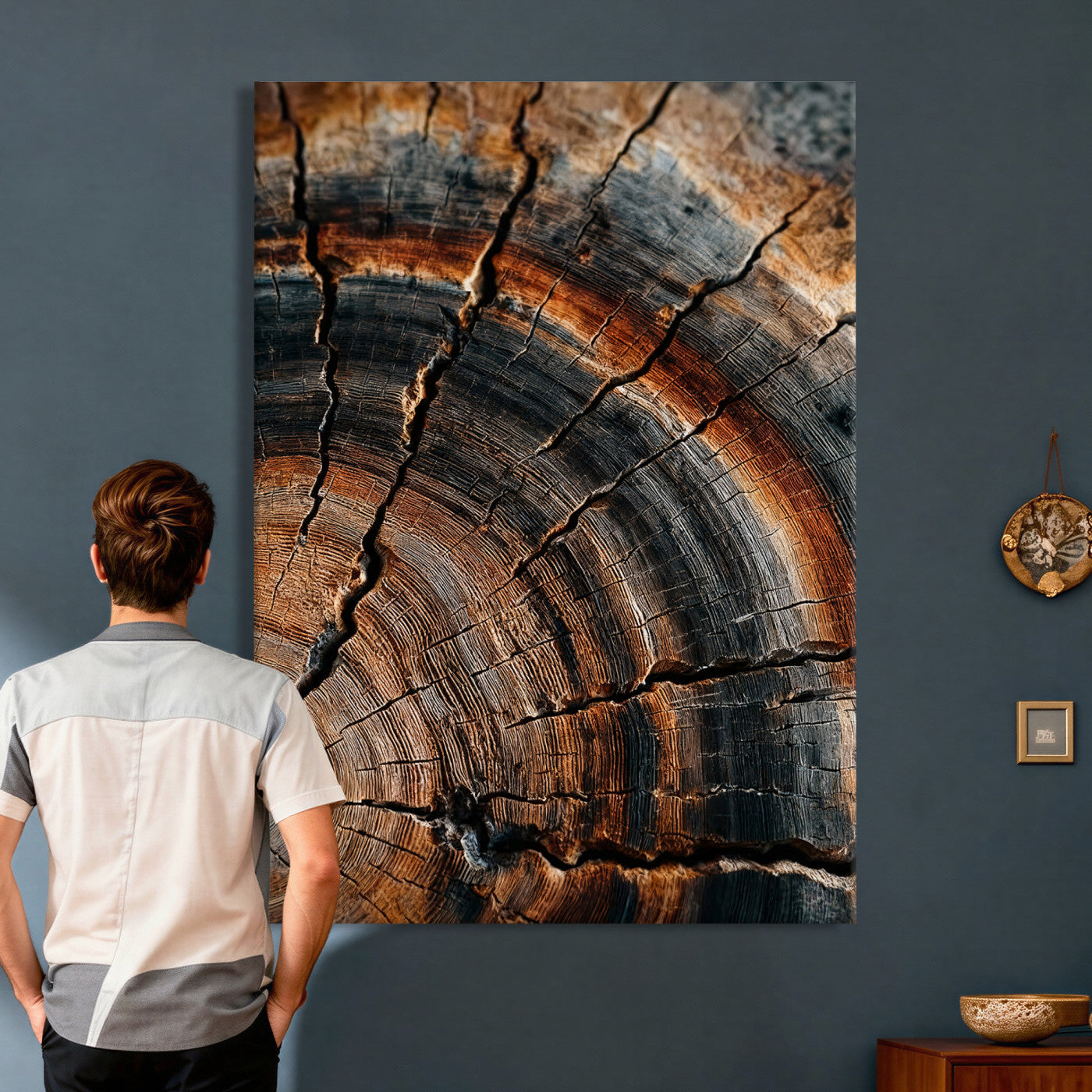 92693966D-MGV-CV-24X36 - Large Abstract Wood Grain Canvas Print, Wood Tree Ring Pattern Wall Art, Framed Canvas Ready to Hang