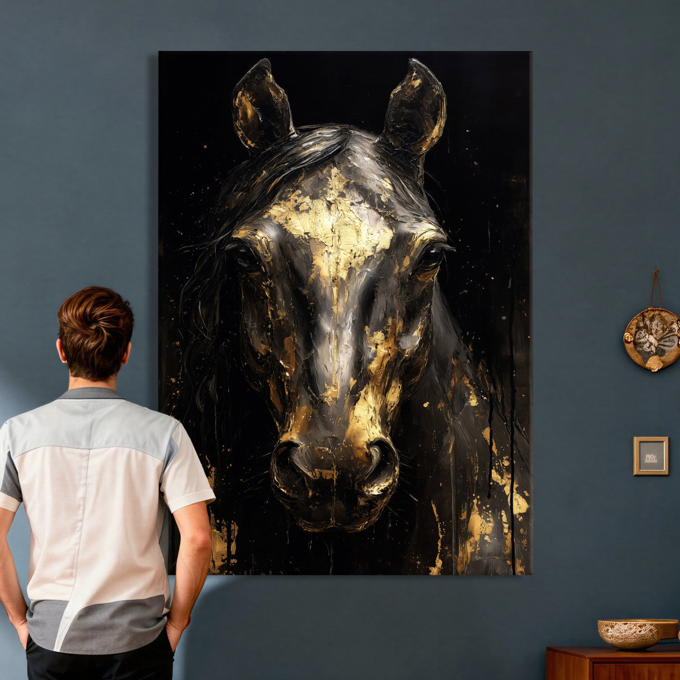 84049438-MGV-CV-24X36 - Abstract Horse Wall Art Canvas Print – Painting Style Western Equine Artwork Print for Living Room, Ranch, and Office Decor