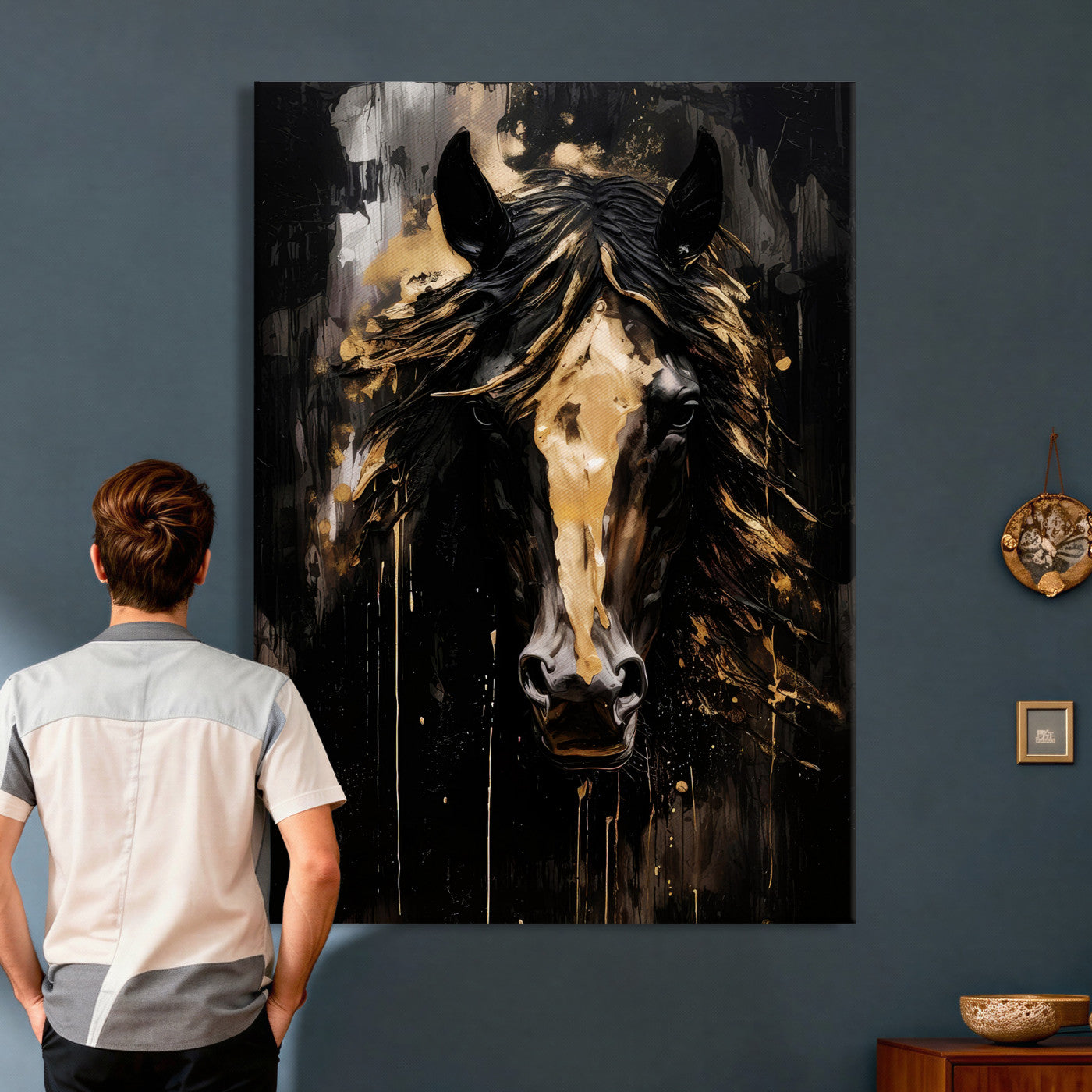 91506748-MGV-CV-24X36 - Abstract Horse Wall Art Canvas Print – Painted Style Western Equine Artwork Print for Living Room, Ranch, and Office Decor
