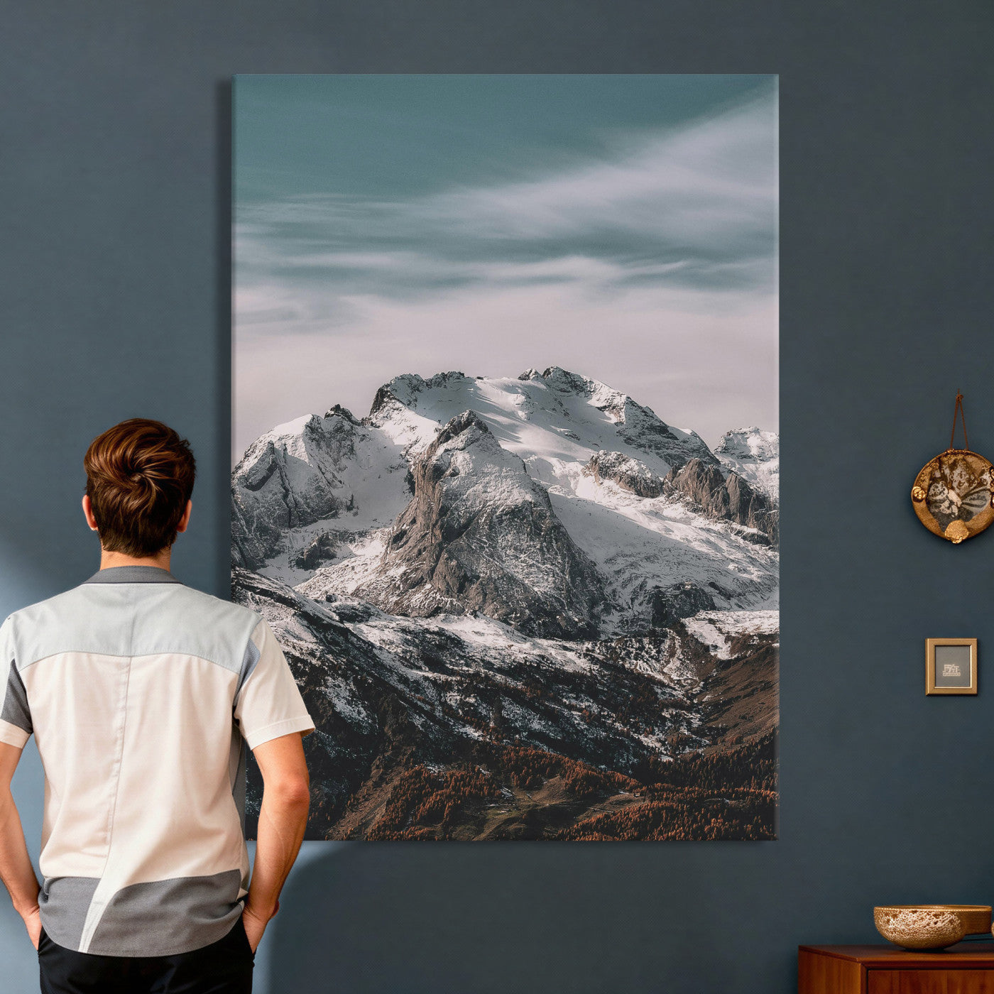 73655572-MGV-CV-24X36 - Alpine Mountain Landscape Wall Art Canvas Print, Snowy Peak Nature Wall Decor, Minimal Mountain Photography Canvas, Large Vertical Mountain Wall Art