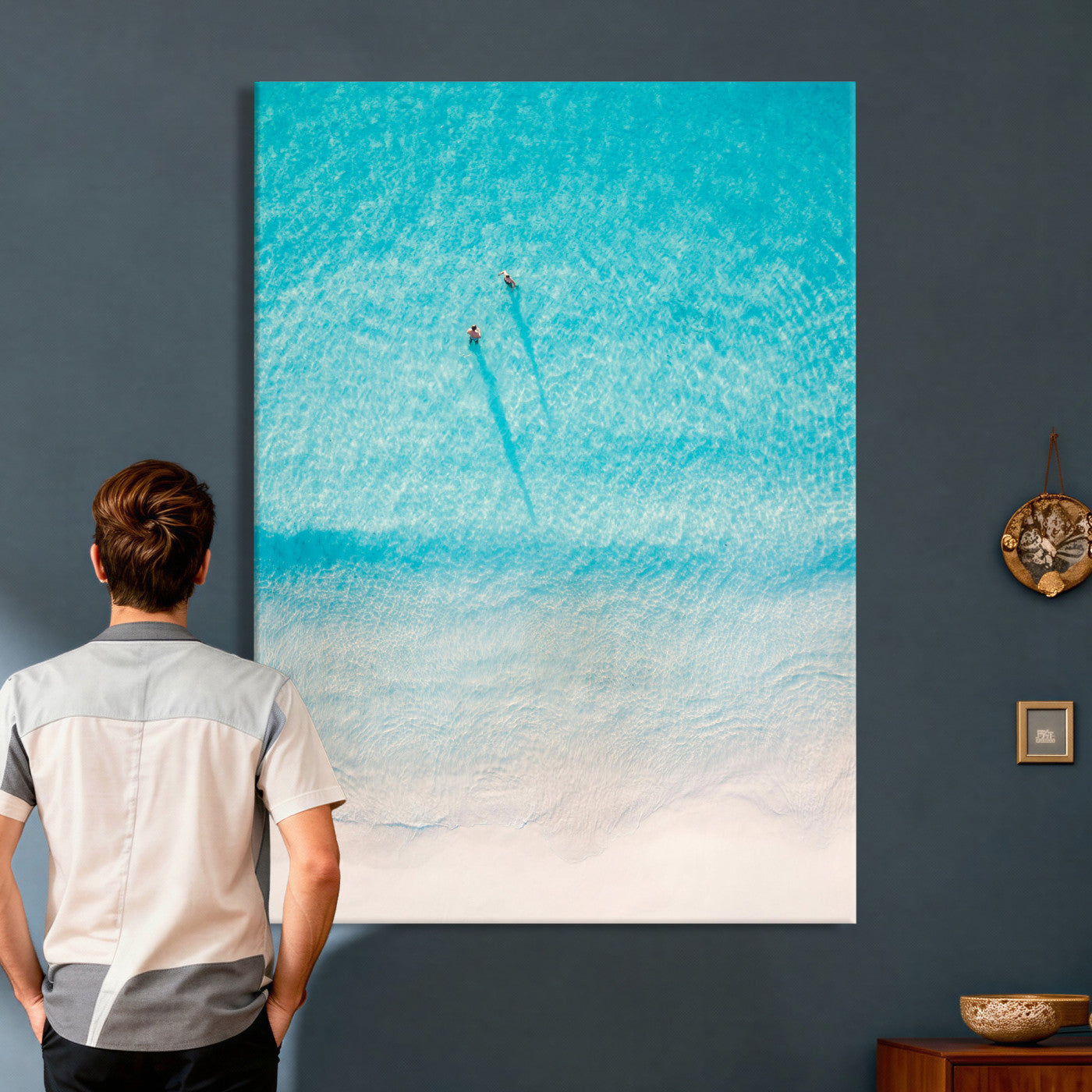 10632757-MGV-CV-24X36 - Aerial Turquoise Beach Wall Art Canvas Print – Minimal Coastal Ocean Photography Artwork Print for Living Room, Bedroom, and Modern Home Decor