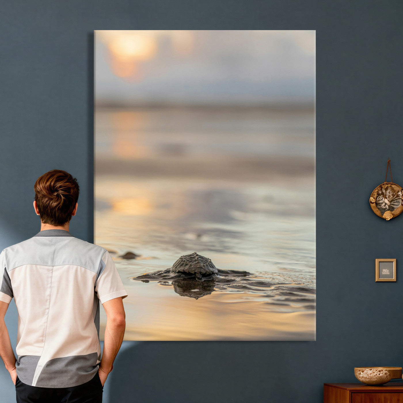 88625581-MGV-CV-24X36 - Sea Turtle Hatchling Wall Art Canvas Print – Soft Coastal Wildlife Photography Artwork Print for Living Room, Bedroom, and Beach House Decor