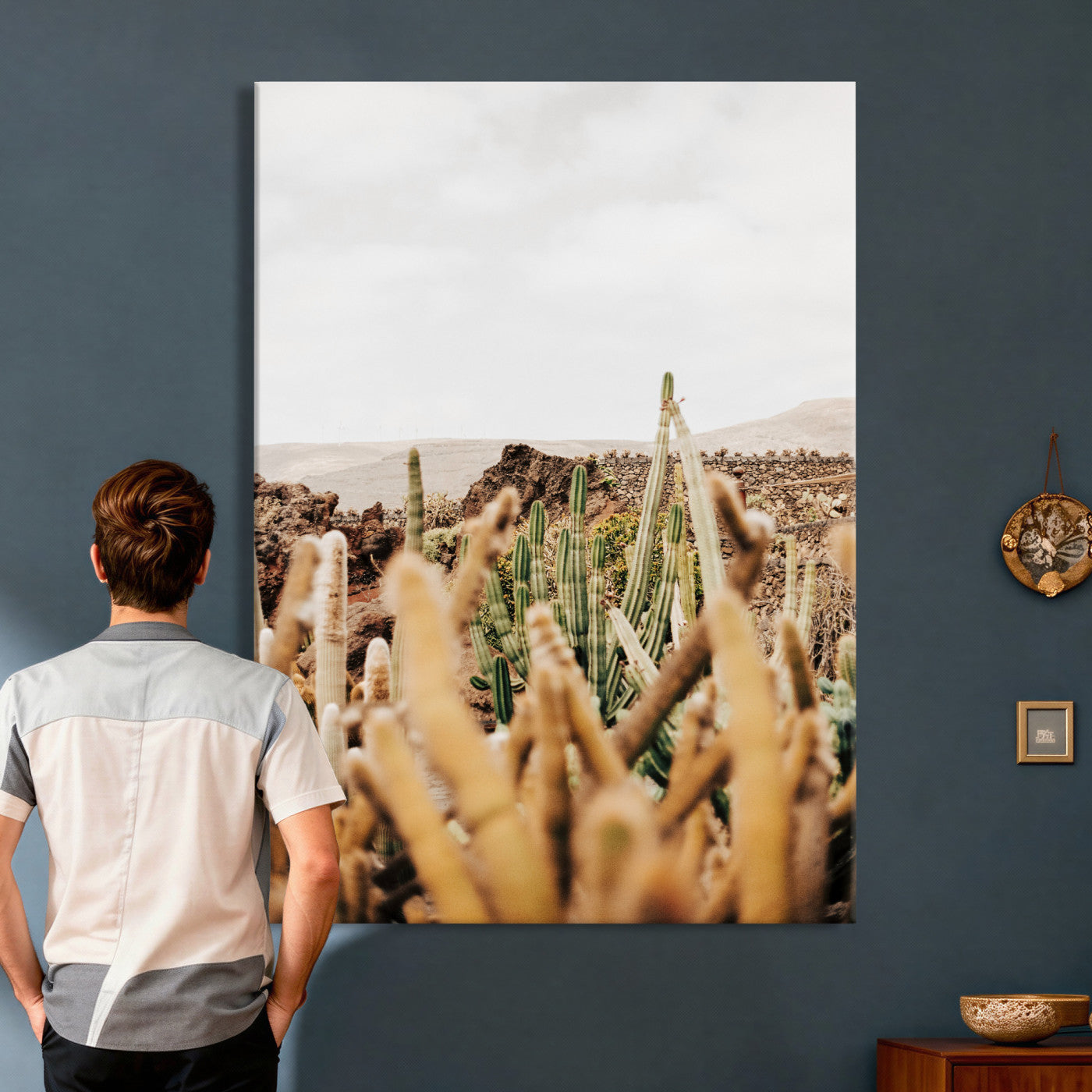 98315769-MGV-CV-24X36 - Minimal Desert Cactus Wall Art Canvas Print, Neutral Southwestern Landscape Nature Wall Decor for Modern Home