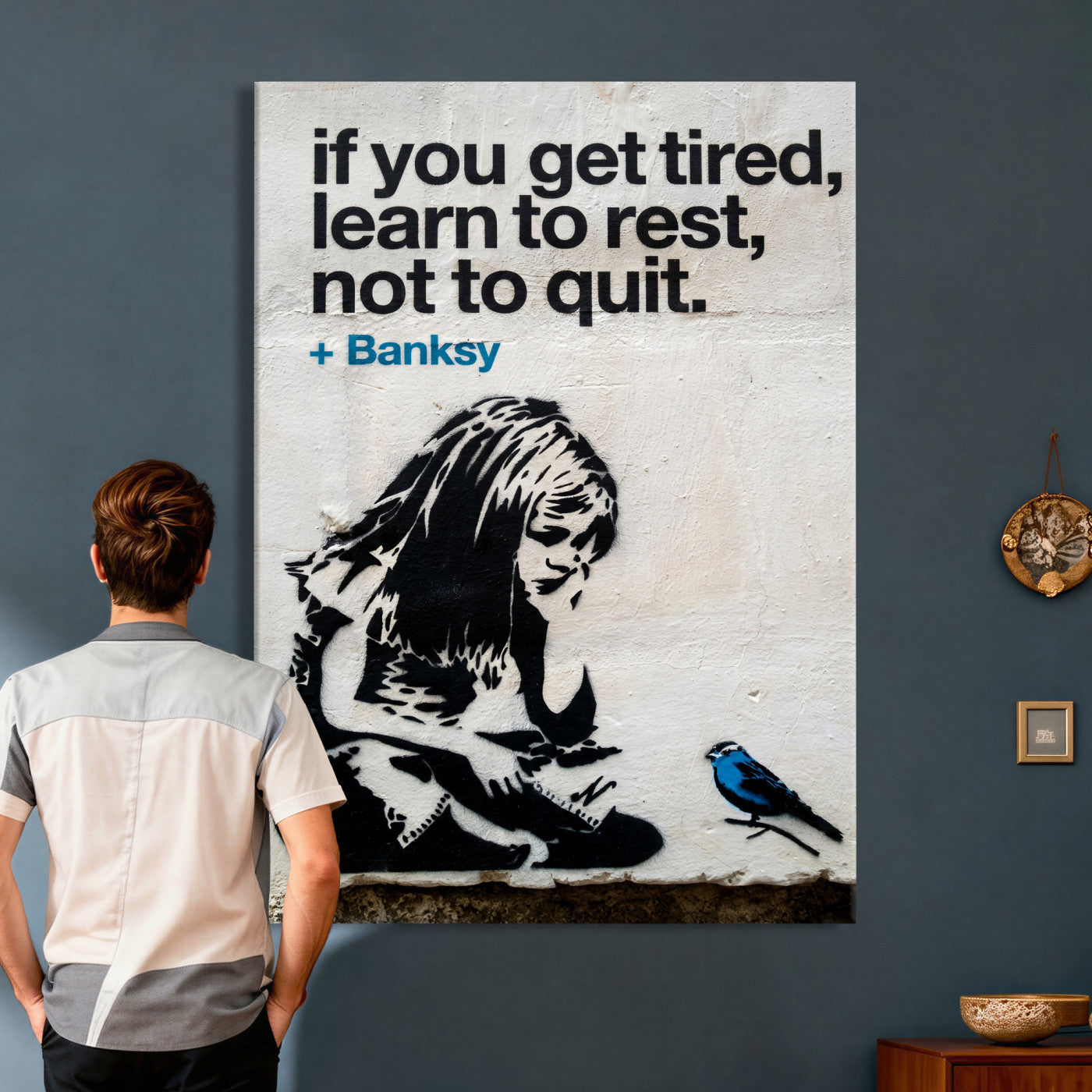 4812625445543-MGV-CV-24X36 - Banksy Girl and Blue Bird Canvas Art Print: Banksy if you get tired Canvas Print or Poster