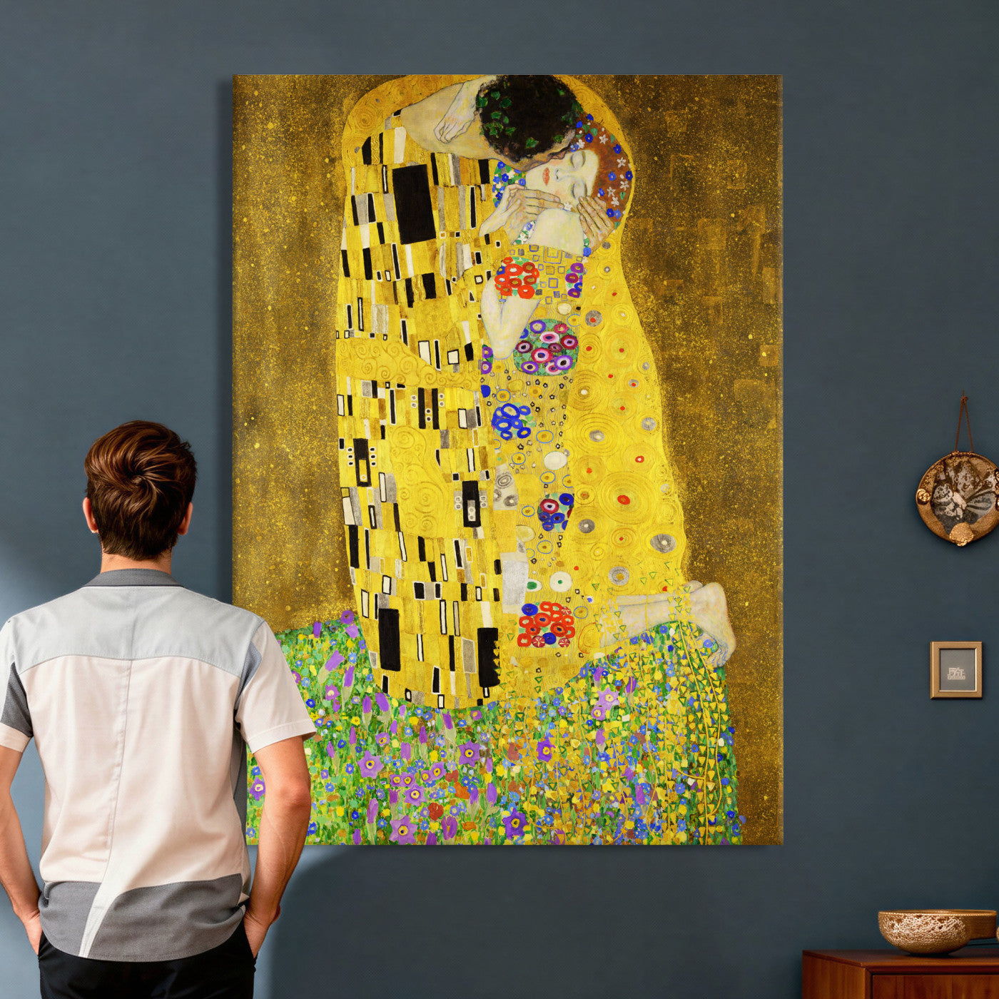 77323081-MGV-CV-24X36 - The Kiss Wall Art Canvas Print – Gustav Klimt Inspired Gold Art Nouveau Painting