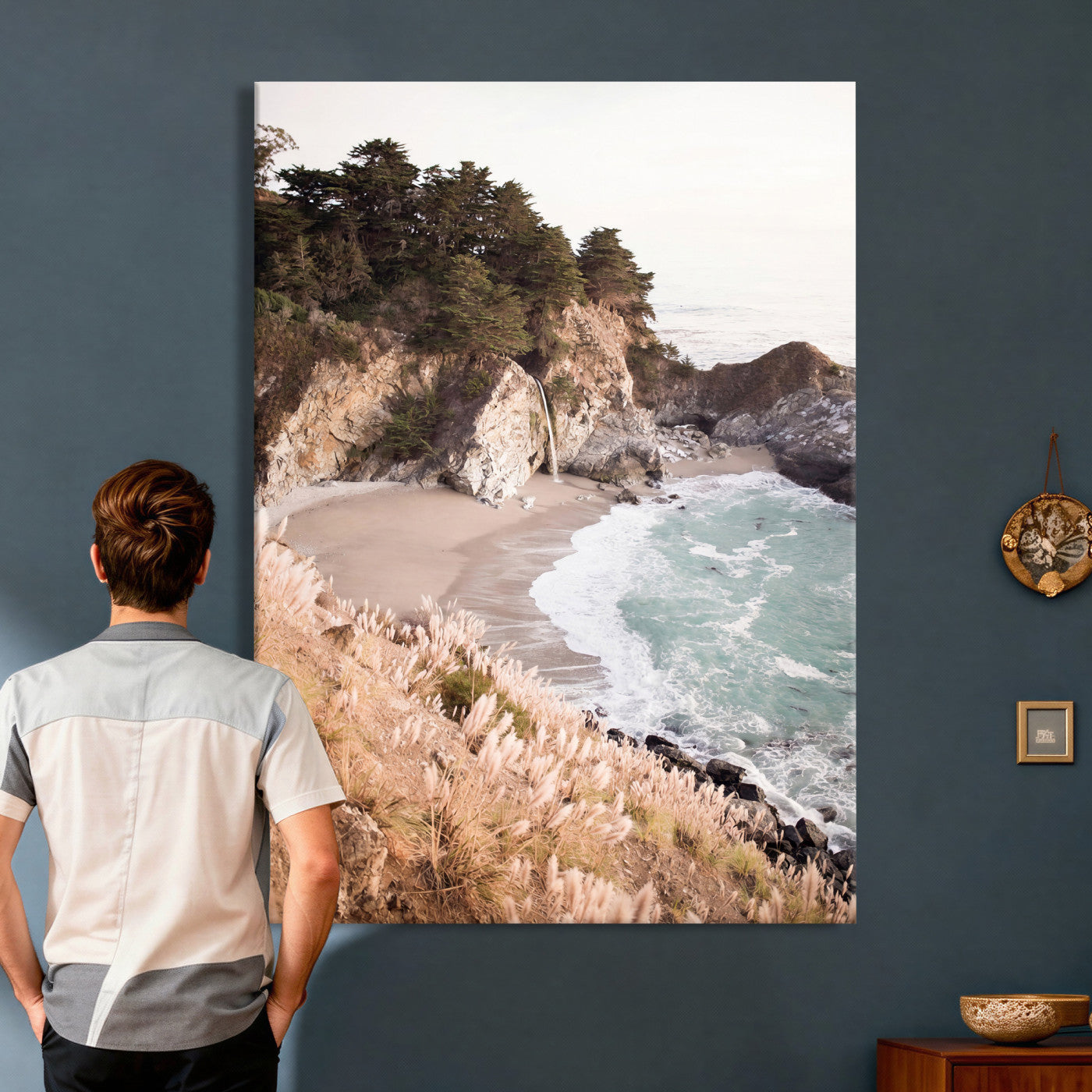66328547-MGV-CV-24X36 - McWay Falls Canvas Wall Art, Big Sur California Photography Print, Waterfall Beach Coastal Decor, Julia Pfeiffer State Park, Boho Nature Print