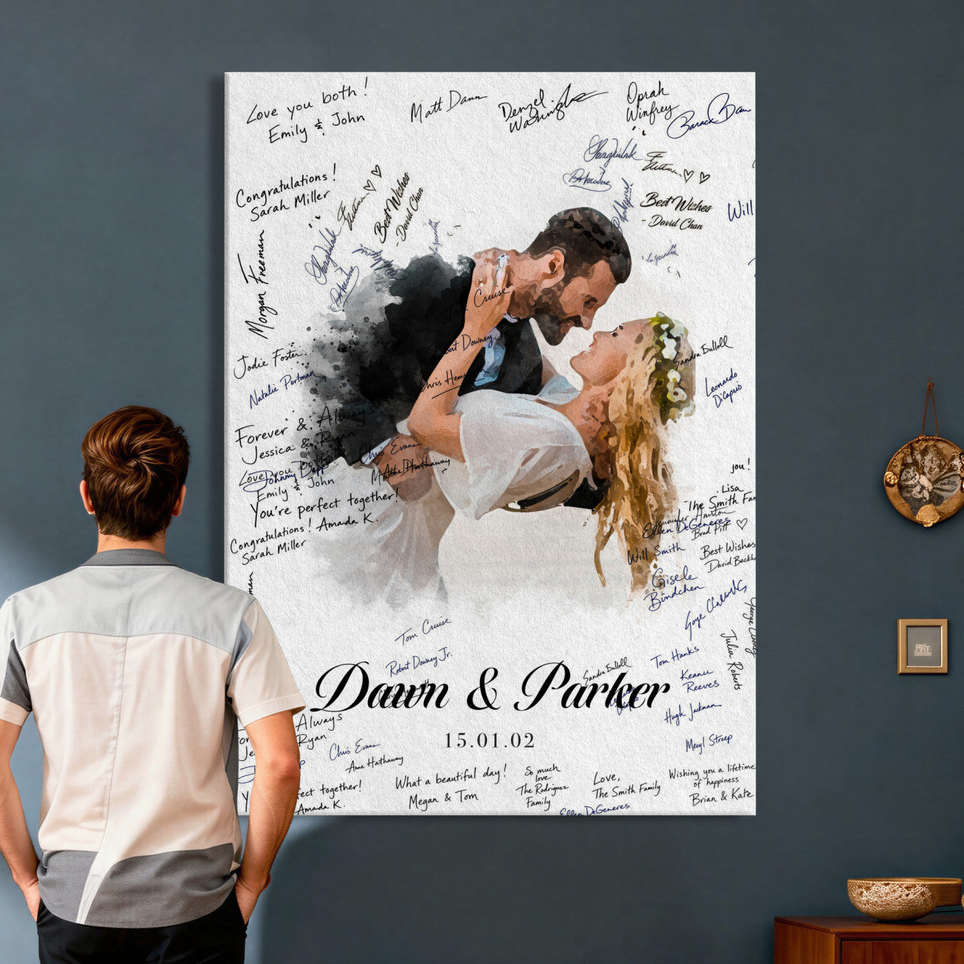 38010783-MGV-CV-24X36 - Wedding Guest Book Alternative Wall Art Canvas Print, Personalized Wedding Signature Poster, Custom Couple Photo Guestbook Canvas