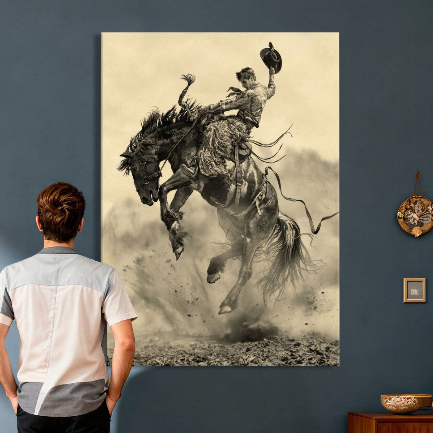 94461975-MGV-CV-24X36 - Vintage Cowboy Wall Art Canvas Print, Western Horse Rider Decor