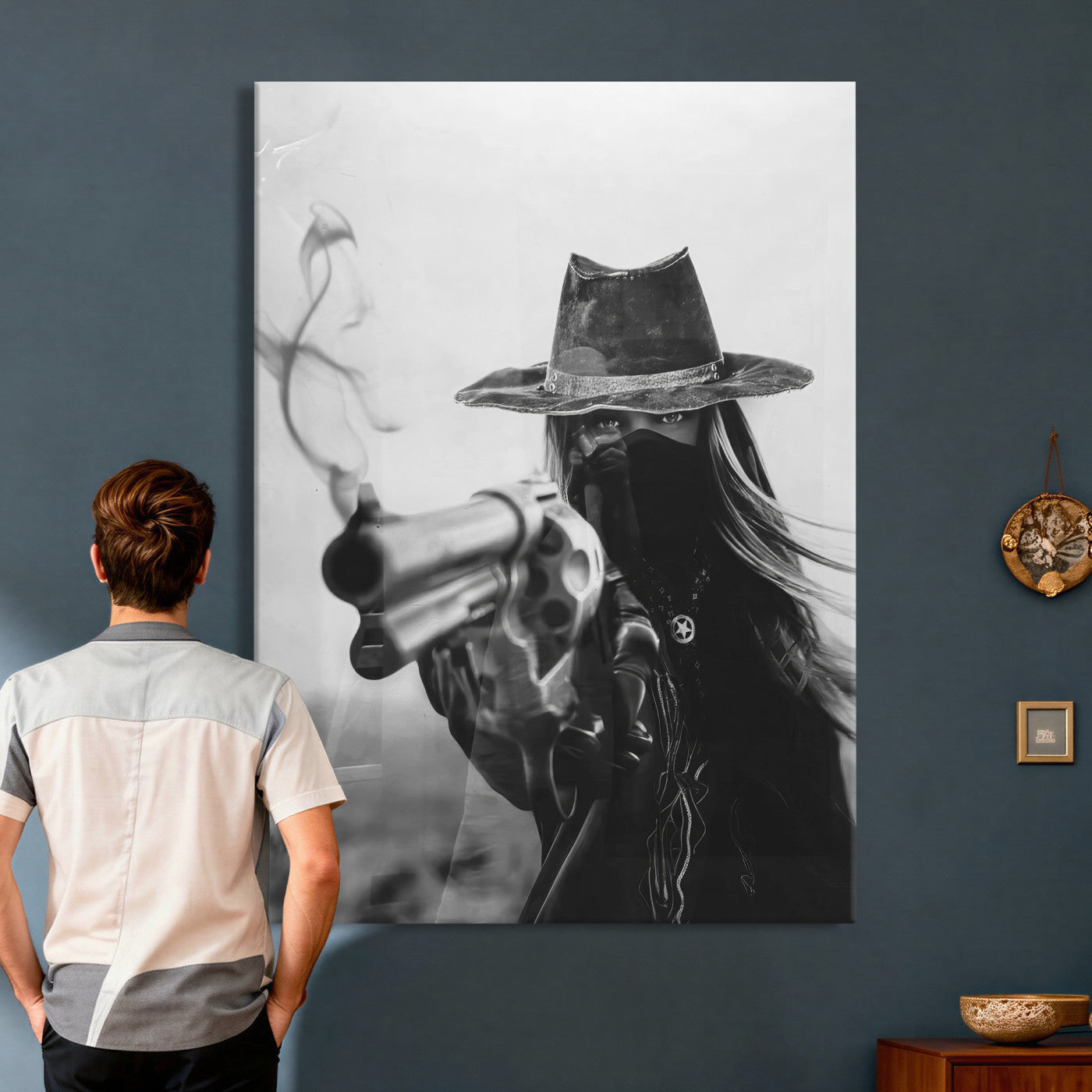 11948430-MGV-CV-24X36 - Vintage Cowboy Wall Art Canvas Print - Western Gunslinger Revolver Artwork,