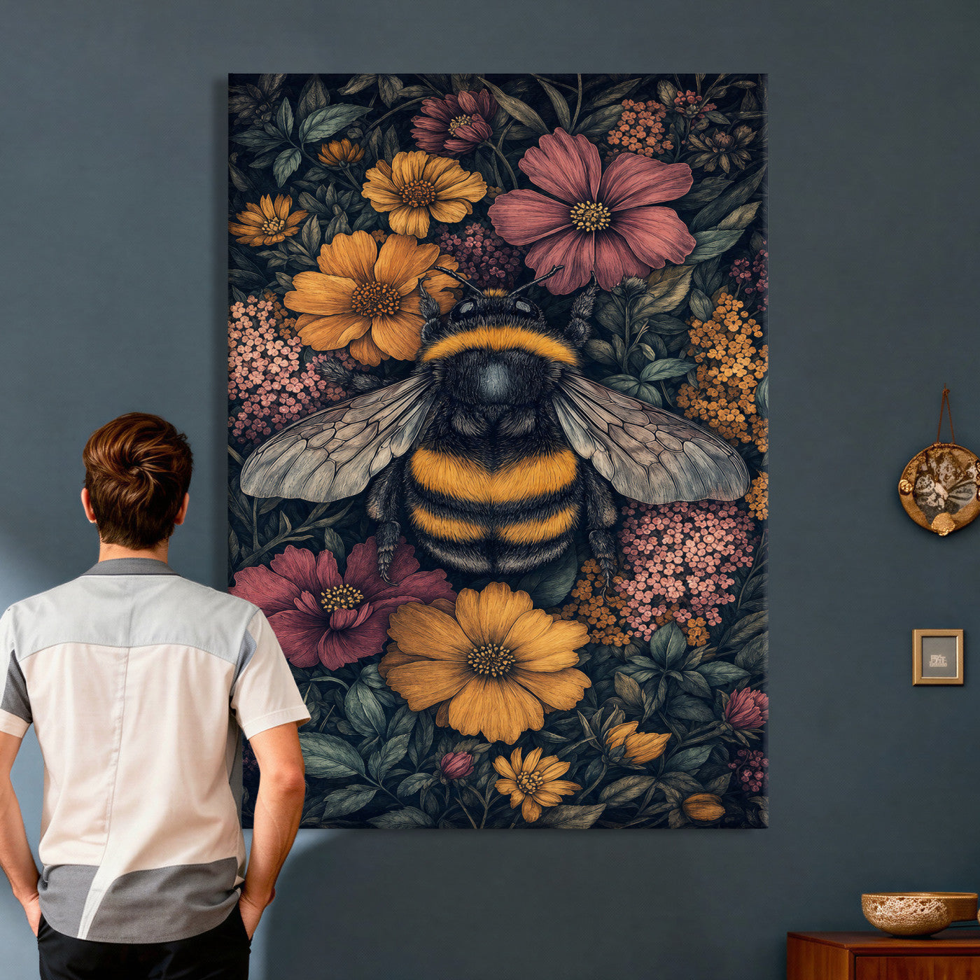 22869250-MGV-CV-24X36 - William Morris Style Prints Canvas Wall Art Lnner Framed, Vintage Bee Botanical Floral Wall Art Decor Pictures for Livingroom, Animals Pictures Decor Artwork