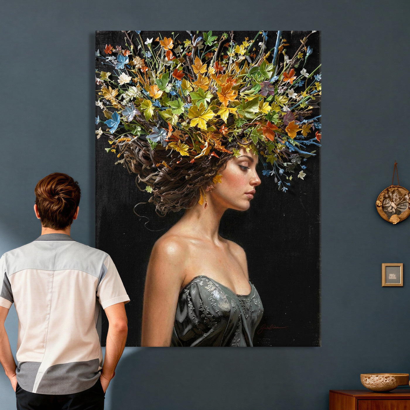 67932423-MGV-CV-24X36 - Surreal Woman Floral Canvas Wall Art Goddess Portrait Oil Painting Print