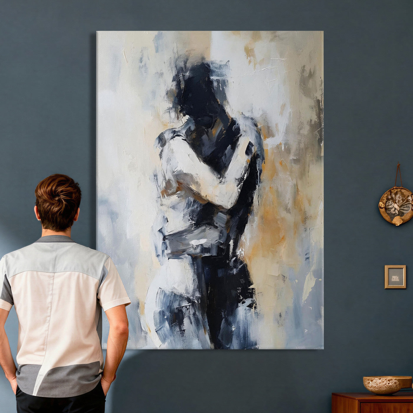 78448953-MGV-CV-24X36 - Monochrome Figurative Abstract Canvas Wall Art Moody Figure Oil Painting Print