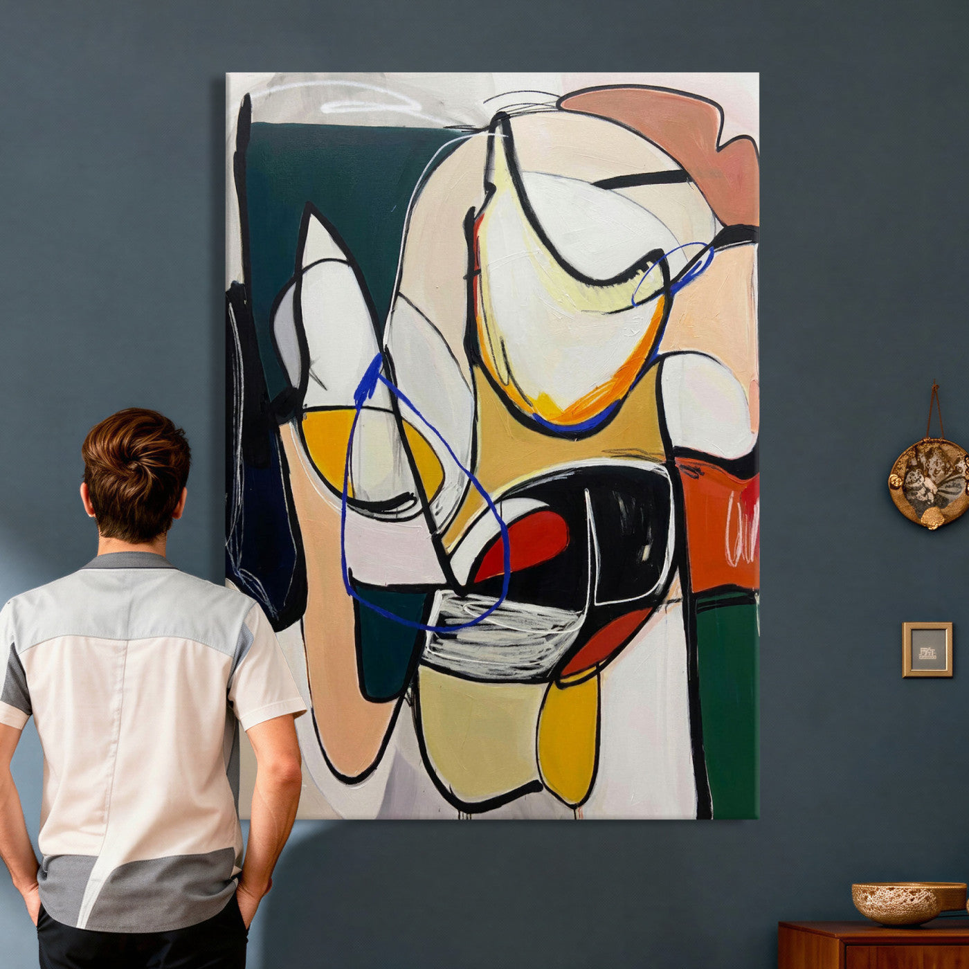 78751462-MGV-CV-24X36 - Mid Century Modern Abstract Canvas Wall Art Colorful Cubist Painting Print
