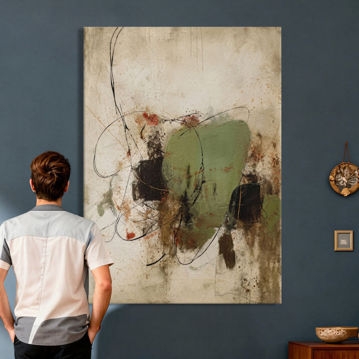 18219840-MGV-TP-24X36 - Sage Green Abstract Canvas Wall Art Textured Neutral Mixed Media Print for Home Decor