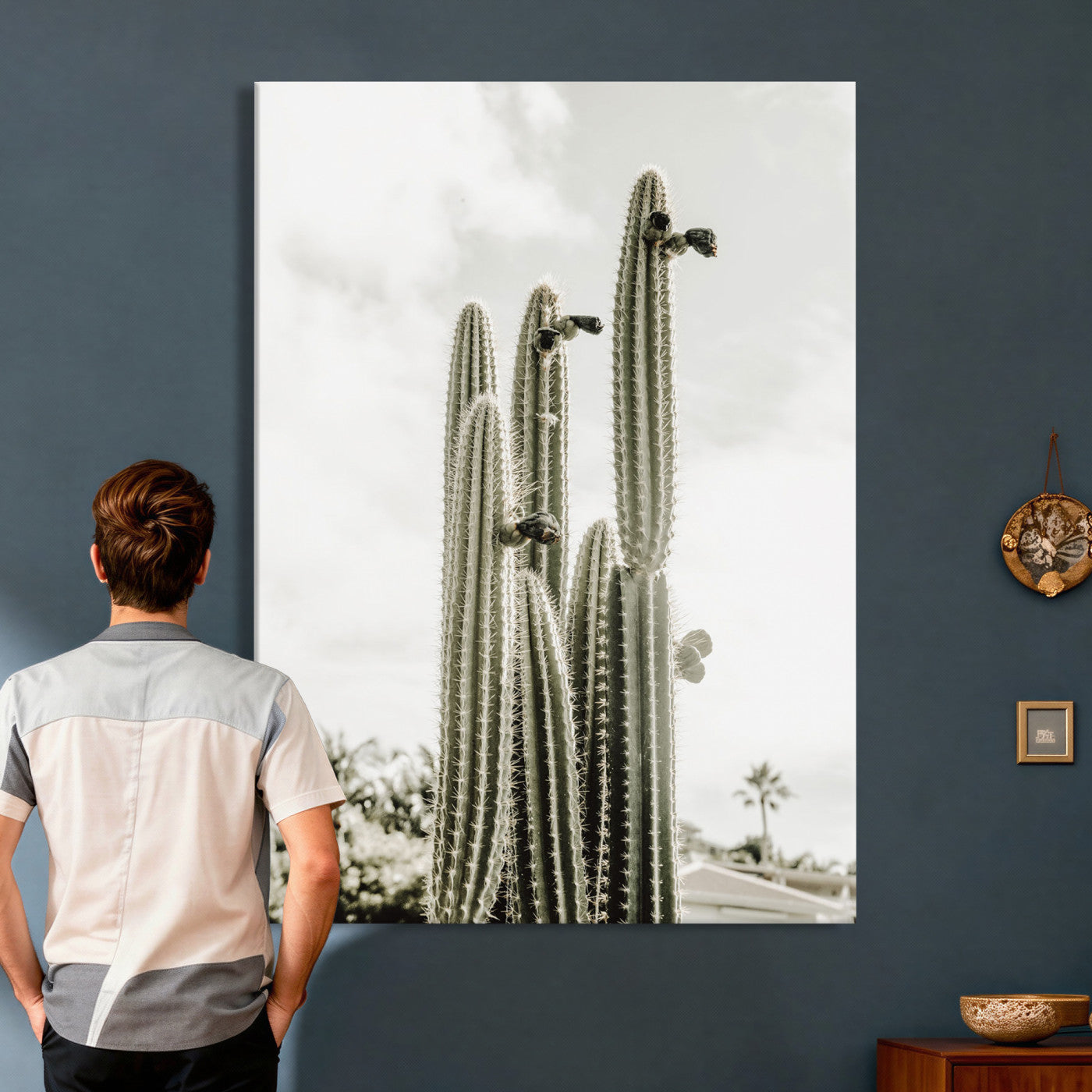 79942620-MGV-CV-24X36 - Tall Saguaro Cactus in Desert Sun Wall Art Canvas Print - Minimalist Boho Botanical Decor
