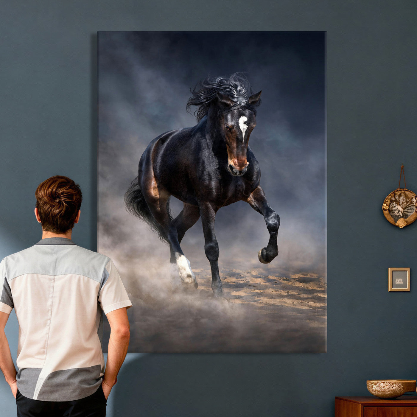 85088910-T-MGV-CV-24X36 - Wild Horses Galloping in Dust Storm Wall Art Canvas Print - Powerful Wildlife Fine Art