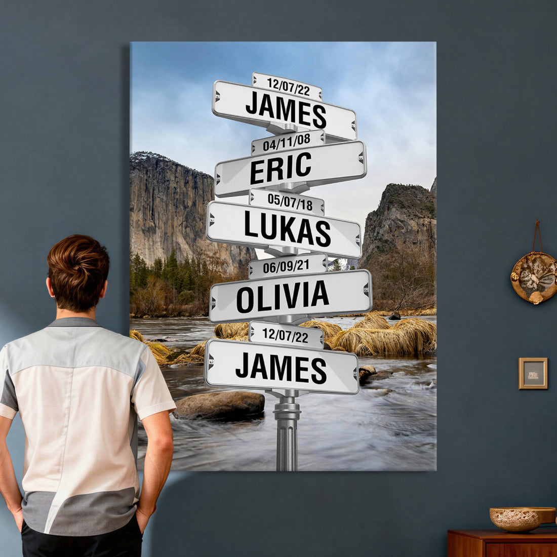 Personalized Street Sign Canvas Wall Art, Custom Family Names Signpost Print