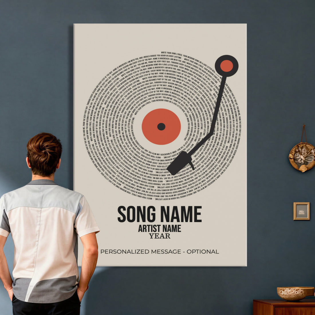 Song Lyrics Vinyl Record Canvas Print, Personalized Music Wall Art