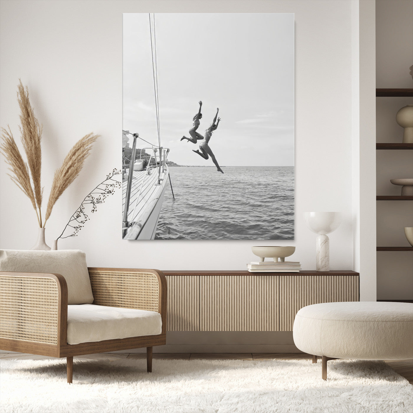 -Sailing Wall Art Canvas Print, Framed Ocean Adventure Art Picture Print, Summer Perfect Minimalism