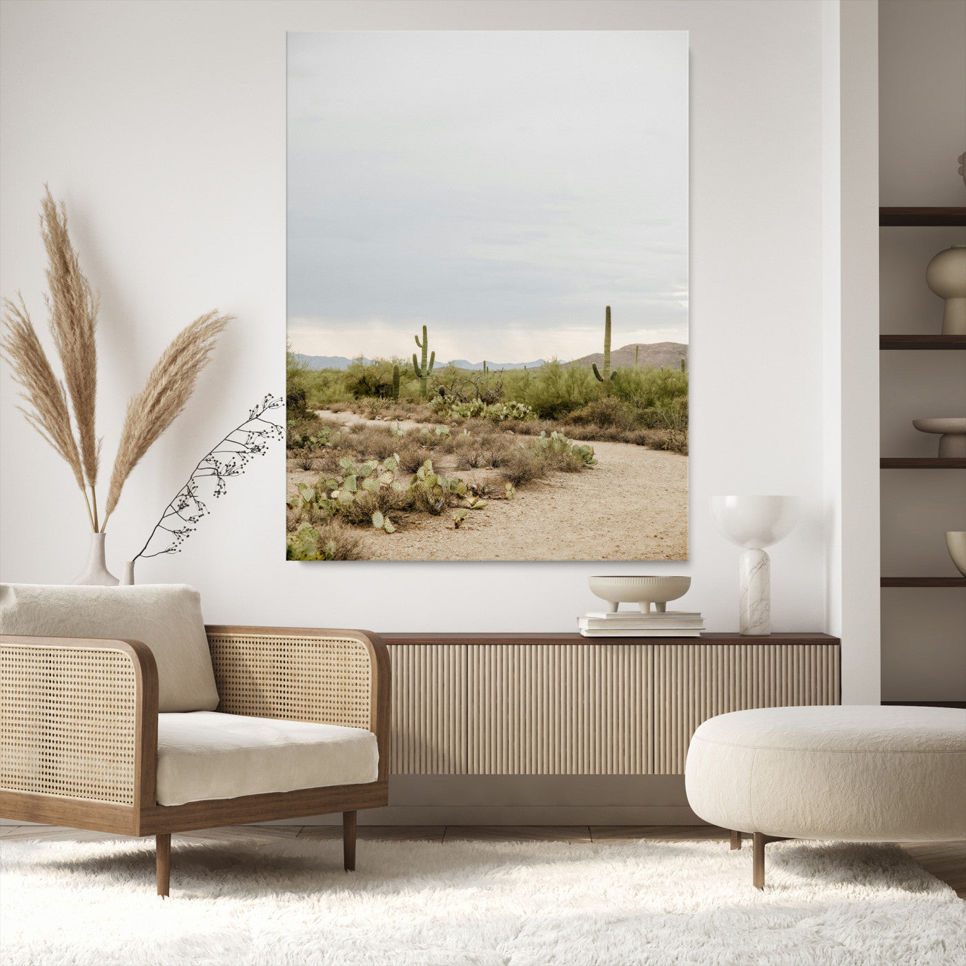 55042528-MGV-CV-24X36-Desert Landscape Wall Art Canvas Print – Cacti and Shrubs Pathway Natural Southwestern Scene Framed Artwork for Home Office