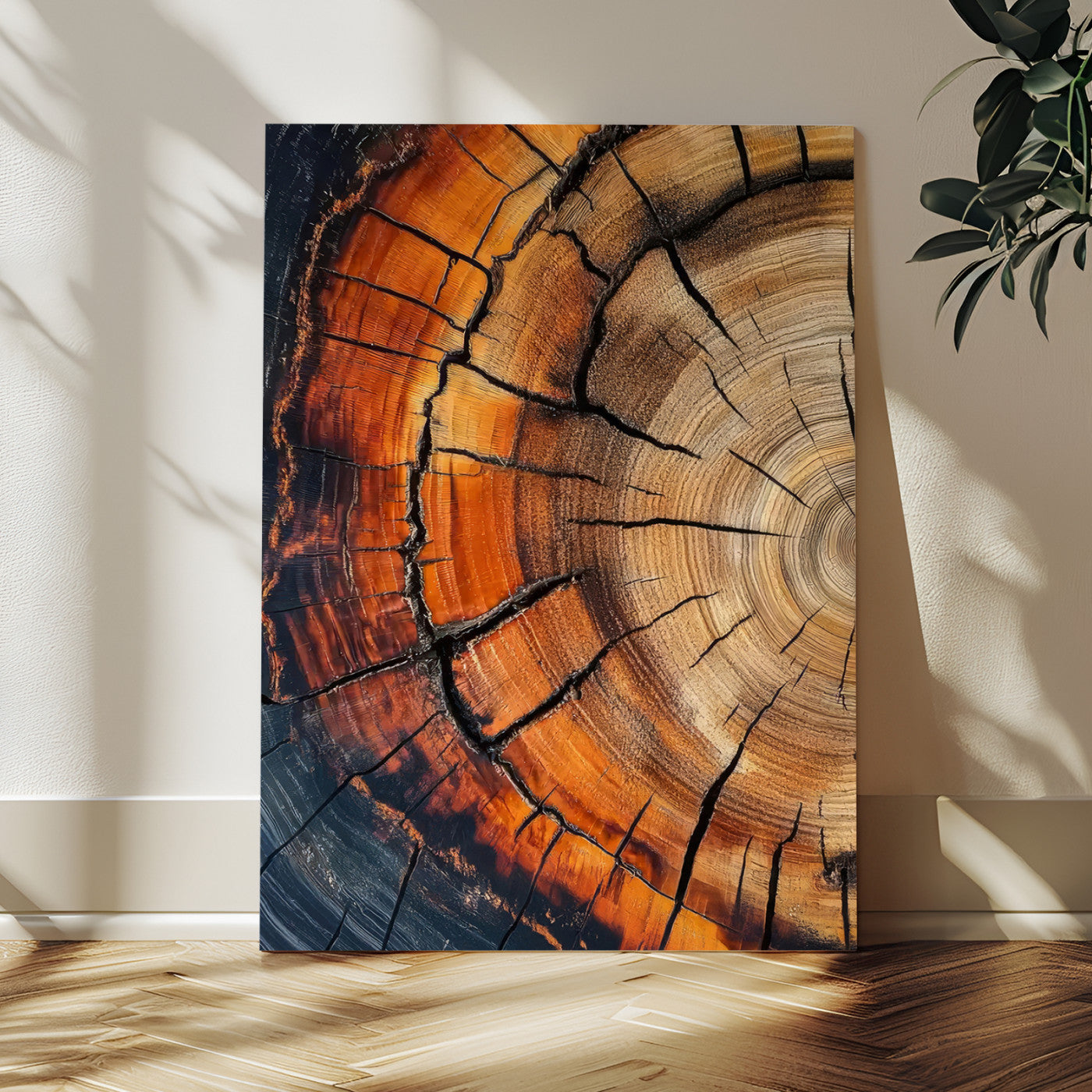 33751185-MGV-CV-24X36-Tree Rings Wall Art Canvas Print – Rustic Wood Grain Texture Natural Pattern Warm Earthy Artwork for Home Office
