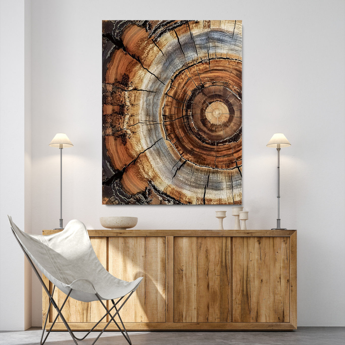28233914-MGV-CV-36X24-Tree Rings Wall Art Canvas Print – Rustic Wood Grain Pattern Natural Rings Earthy Artwork for Home, Office, Living Room