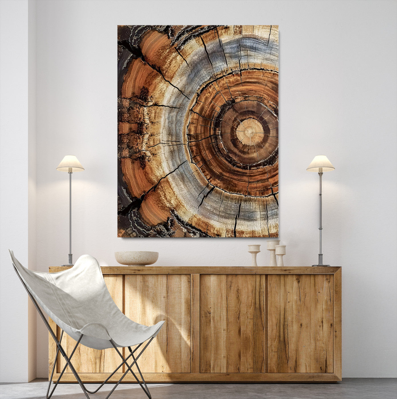 28233914-MGV-CV-36X24-Tree Rings Wall Art Canvas Print – Rustic Wood Grain Pattern Natural Rings Earthy Artwork for Home, Office, Living Room