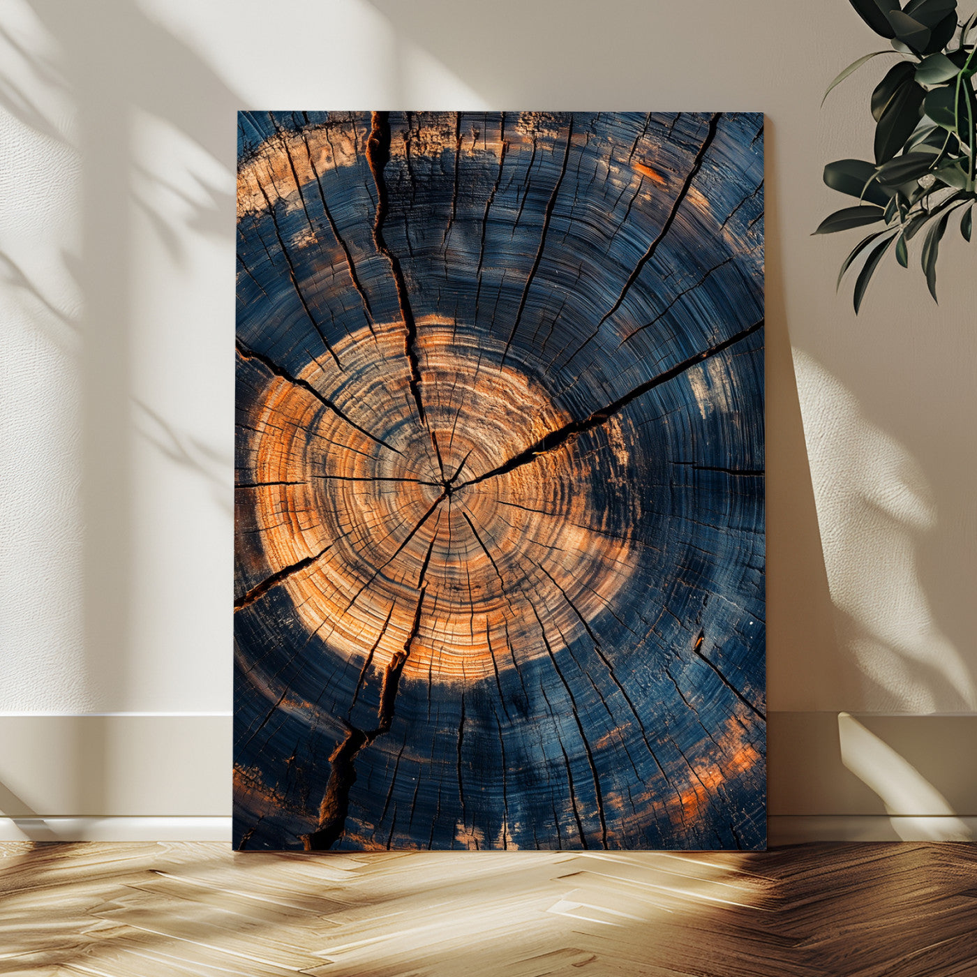 32486414-MGV-CV-24X36-Tree Rings Wall Art Canvas Print – Framed Rustic Wood Grain Texture Industrial Natural Artwork for Home Office