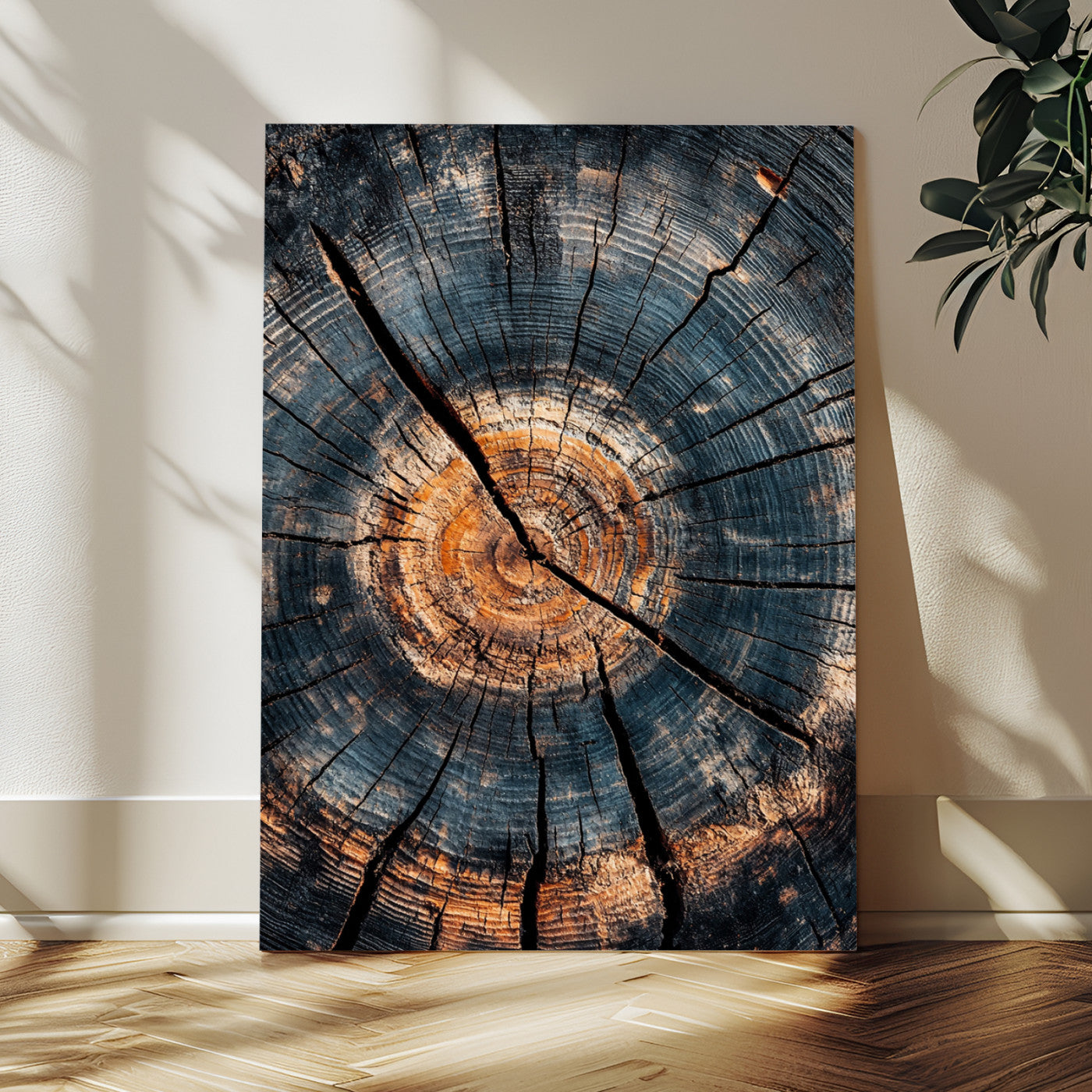77995348-MGV-CV-24X36-Tree Rings Wall Art Canvas Print – Framed Rustic Wood Scene with Natural Texture Artwork for Home, Office