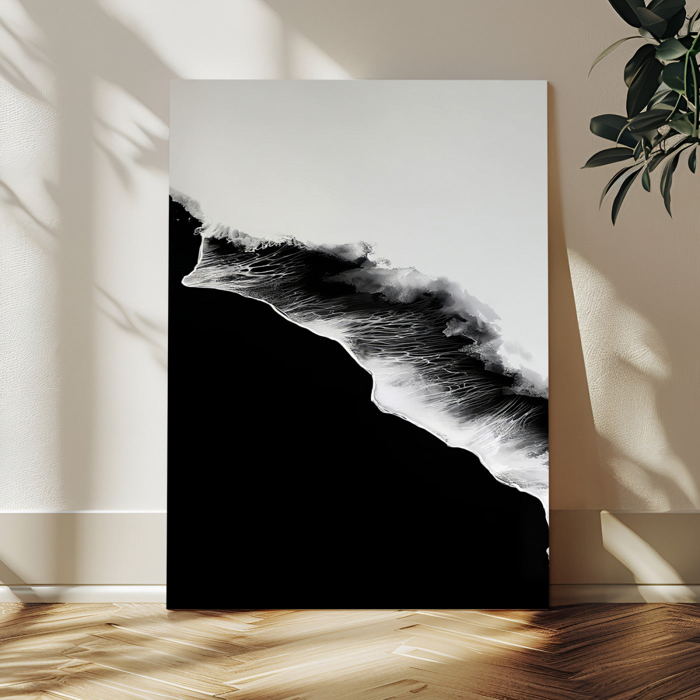 -Ocean Wave Wall Art Canvas Print, Framed Abstract Wave Art Picture Print, Monochrome Sea Perfect Modern Minimal Decor Artwork