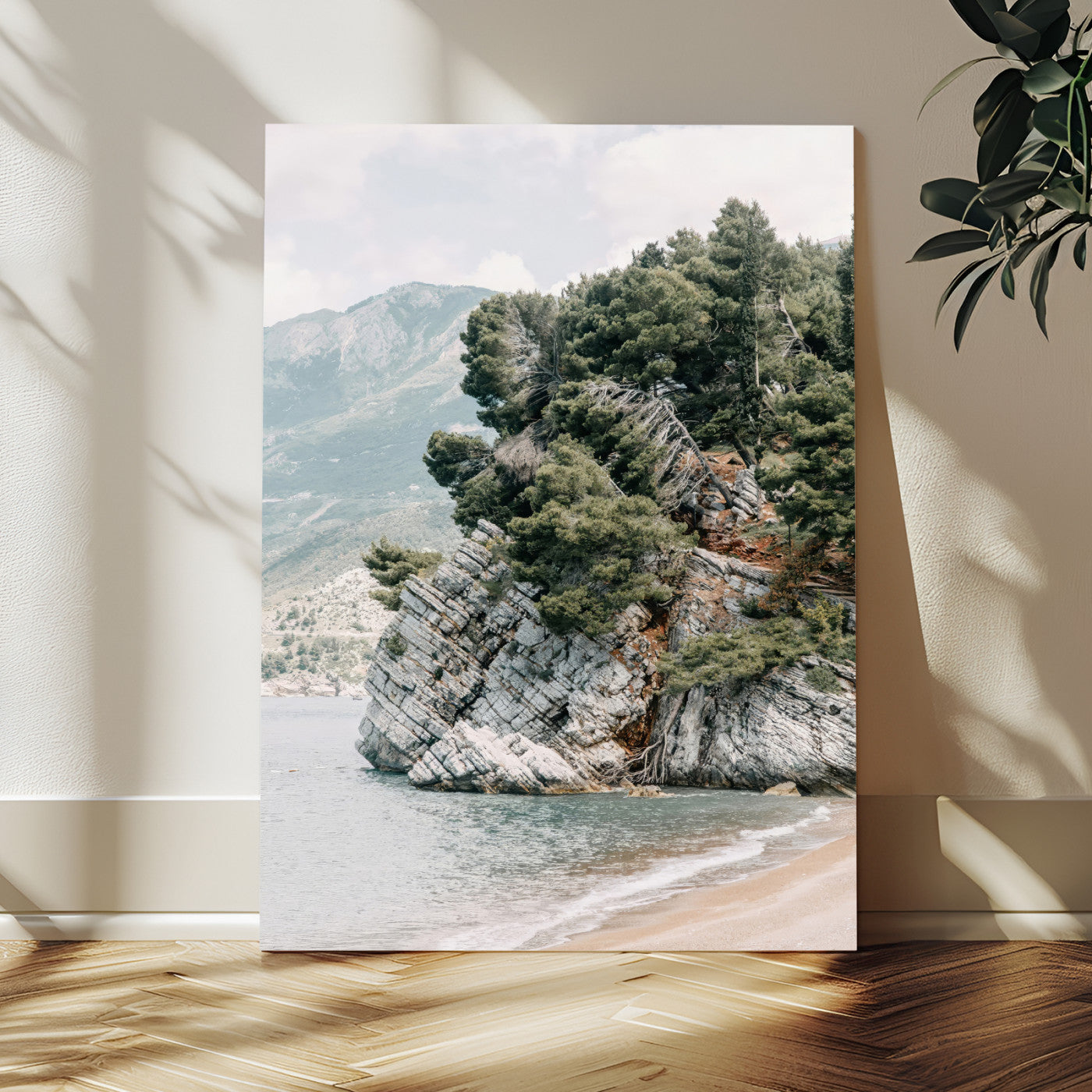 -Beach Trees Wall Art Canvas Print, Framed Earthy Beachside Art Picture Print, Beachside Nature Perfect Rustic Coastal Decor Artwork
