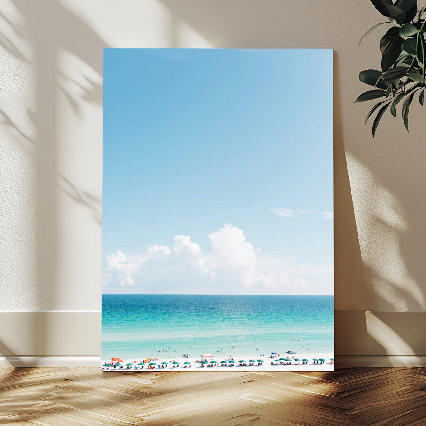 62954953-MGV-CV-24X36-Turquoise Ocean Wall Art Canvas Print – Framed Coastal Serenity White Sand Beach Artwork for Home Office