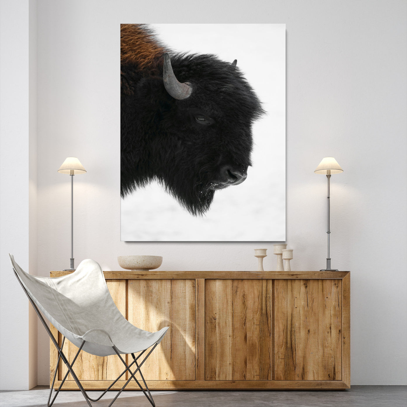 73956942-MGV-CV-24X36-Western Rustic Wall Art Canvas Print Framed Buffalo Photography Black White Art Print for Home, Office, Living Room