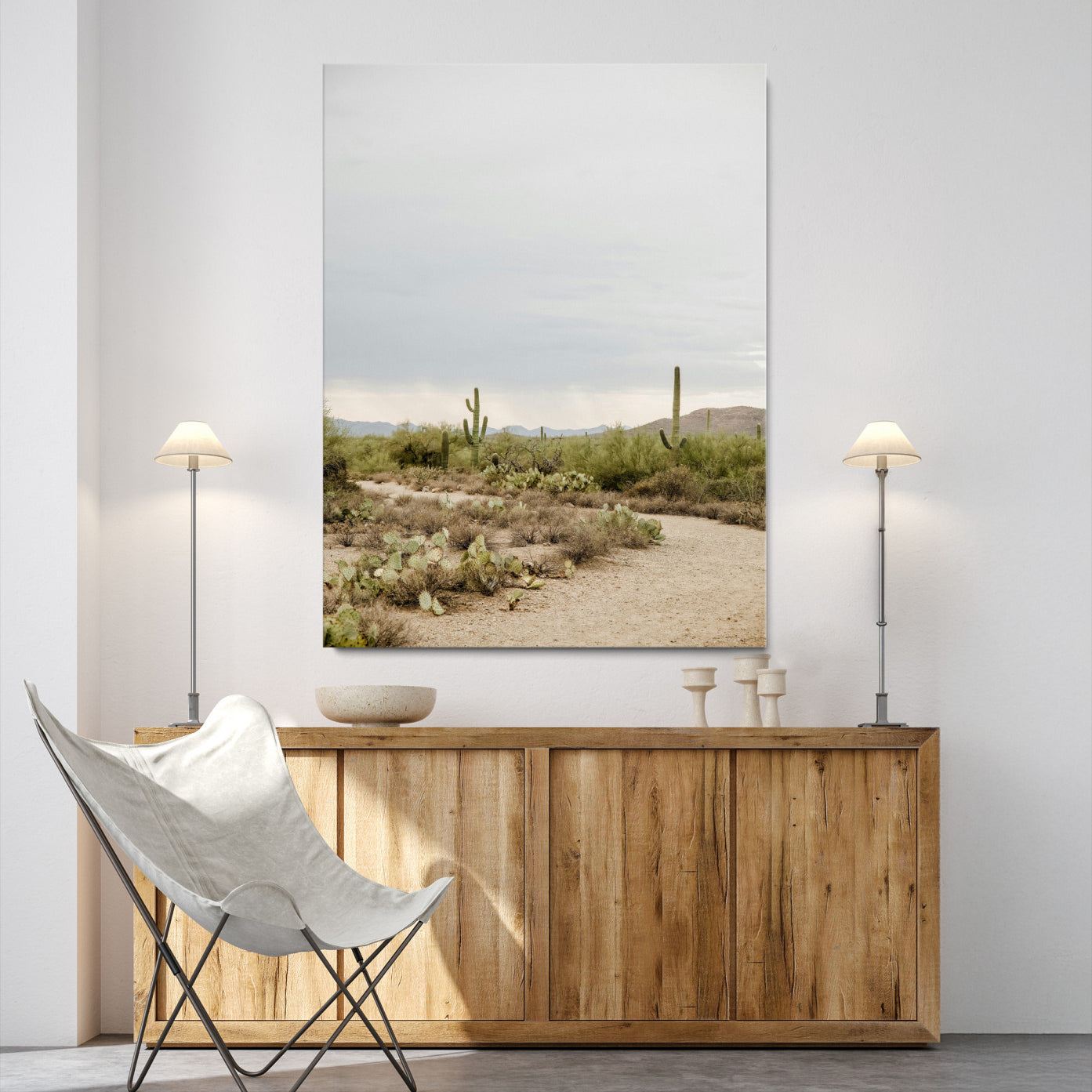 55042528-MGV-CV-24X36-Desert Landscape Wall Art Canvas Print – Cacti and Shrubs Pathway Natural Southwestern Scene Framed Artwork for Home Office