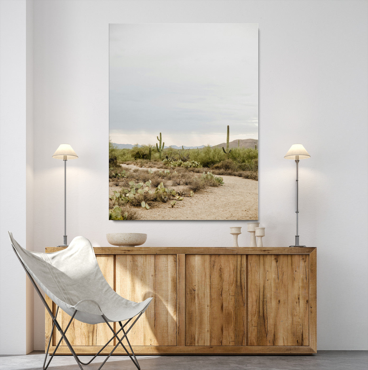55042528-MGV-CV-24X36-Desert Landscape Wall Art Canvas Print – Cacti and Shrubs Pathway Natural Southwestern Scene Framed Artwork for Home Office