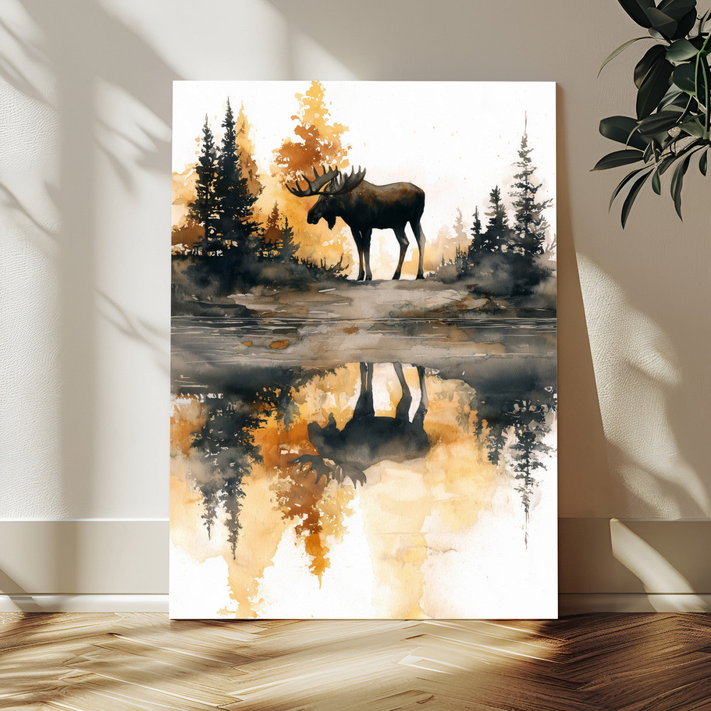 86920530-MGV-CV-24X36 - Abstract Moose Forest Wall Art Canvas Print – Wildlife Nature Artwork Print for Living Room, Cabin, and Office Decor