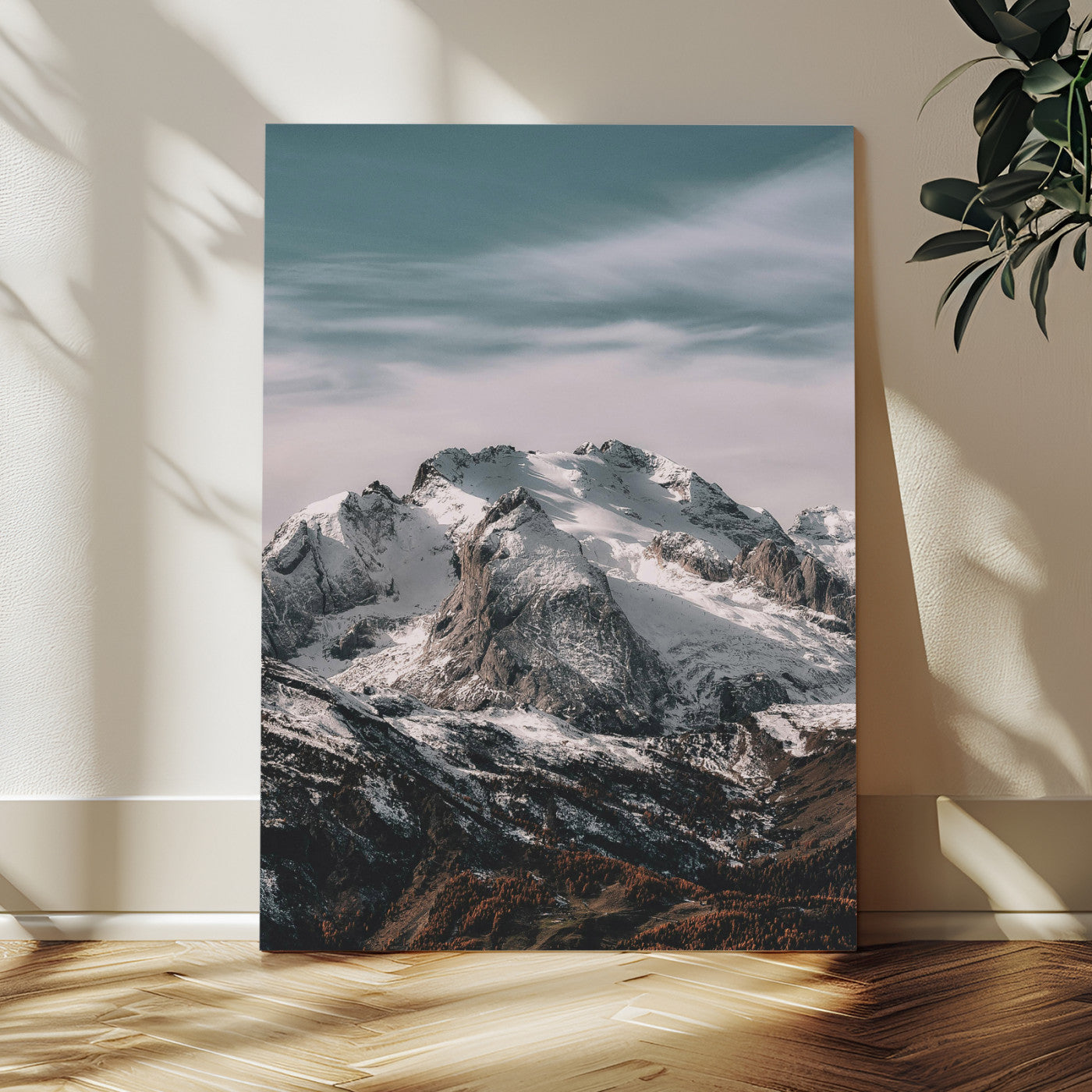 73655572-MGV-CV-24X36 - Alpine Mountain Landscape Wall Art Canvas Print, Snowy Peak Nature Wall Decor, Minimal Mountain Photography Canvas, Large Vertical Mountain Wall Art