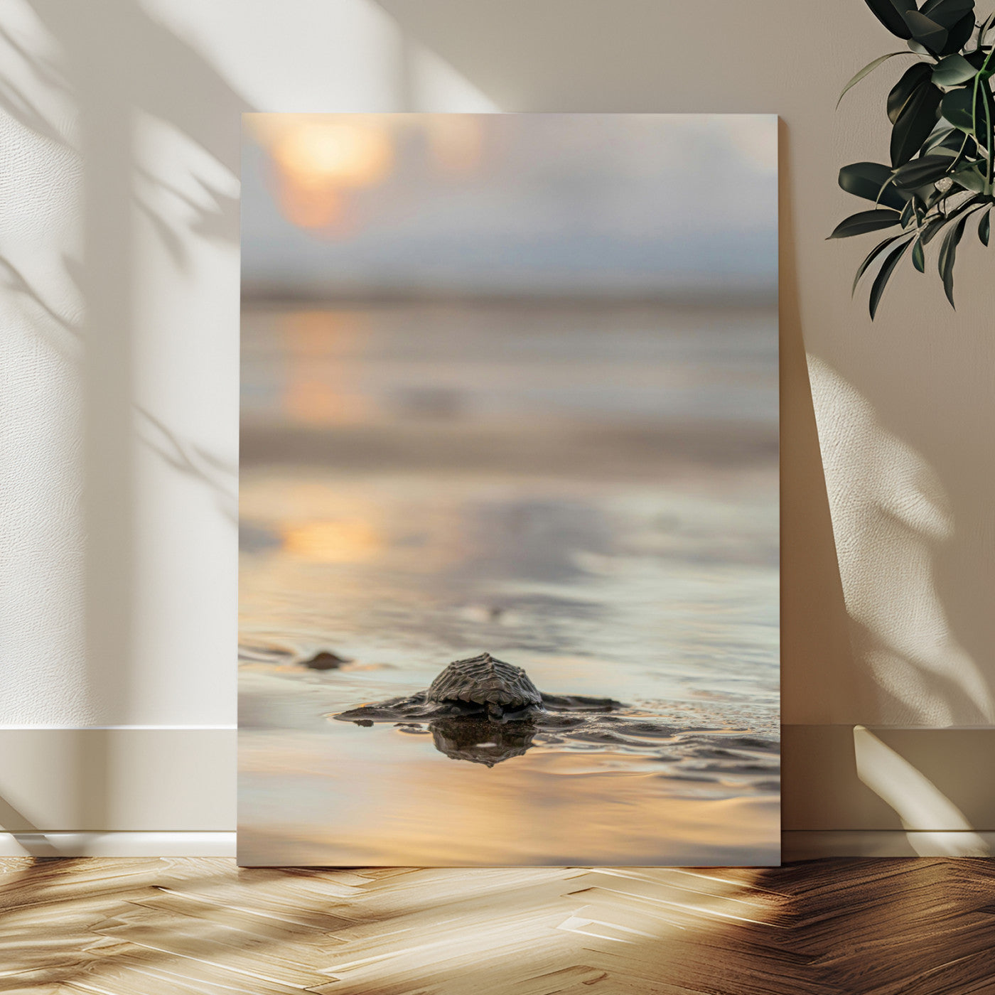 88625581-MGV-CV-24X36 - Sea Turtle Hatchling Wall Art Canvas Print – Soft Coastal Wildlife Photography Artwork Print for Living Room, Bedroom, and Beach House Decor